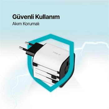 Ttec 3in1 Akım ve Isı Korumalı10A/250V Amerikan/Avrupa/İngiliz Tipi Priz Çevirici Seyahat Şarj Aleti