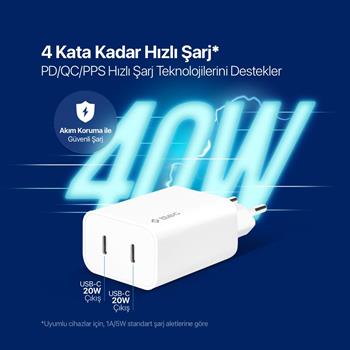 Ttec 40W Süper Hızlı 2x PD Type C Girişli Şarj Adaptörü, İphone, Samsung, Oppo, Xiaomi Şarj Adaptörü