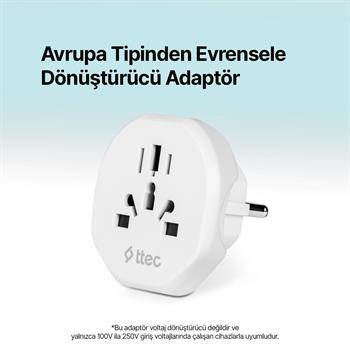 Ttec Akım Korumalı 10A/250V Amerikan/Avrupa/İngiliz Tipi Priz Dönüştürücü Priz Çevirici Adaptör Priz