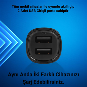 Ttec Süper Hızlı 3.1Amper 2x USB Girişli Araç Şarj Cihazı, 12/24V Çakmaklık Girişli Akım Korumalı