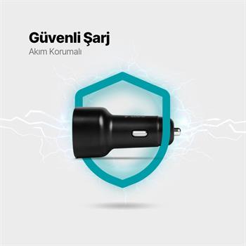 Ttec Süper Hızlı 60W 2x PD Type-C Araç Şarj Cihazı, 12/24V Çakmaklık Girişli Akım ve Isı Korumalı
