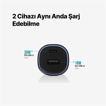 Ttec Süper Hızlı 83W 1xUSB ve 1x PD Type-C Araç Şarj Cihazı, 12/24V Çakmaklık Girişli Akım ve Isı Korumalı