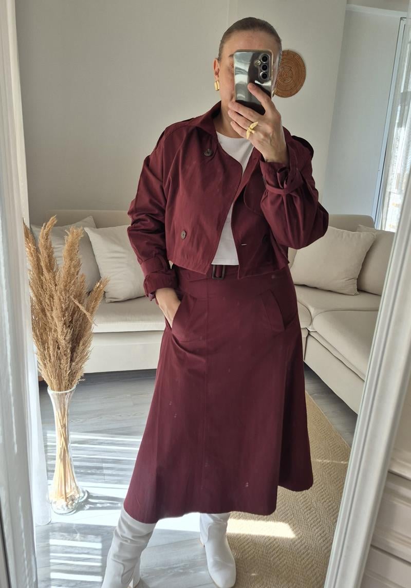 Kahve Midi Boy Etek Ceket