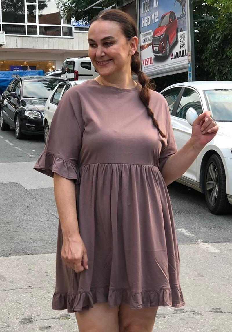 Penye Basiç Kahve Mini Elbise