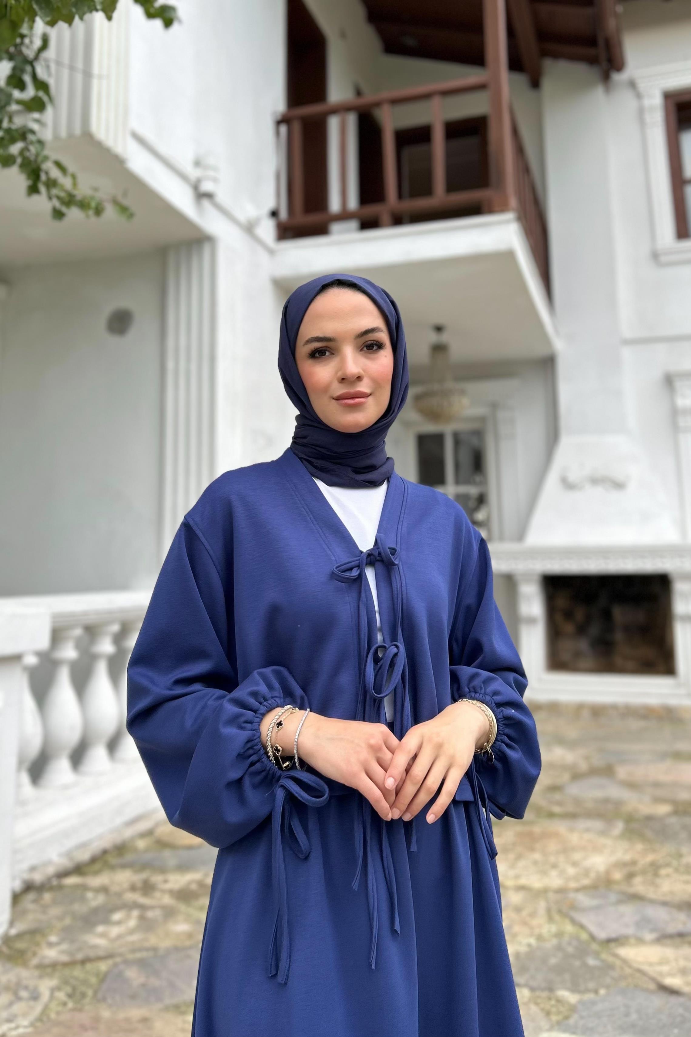 Önden Bağlama Detaylı Etekli Takım - İNDİGO Önden Bağlama Detaylı Etekli Takım - İNDİGO