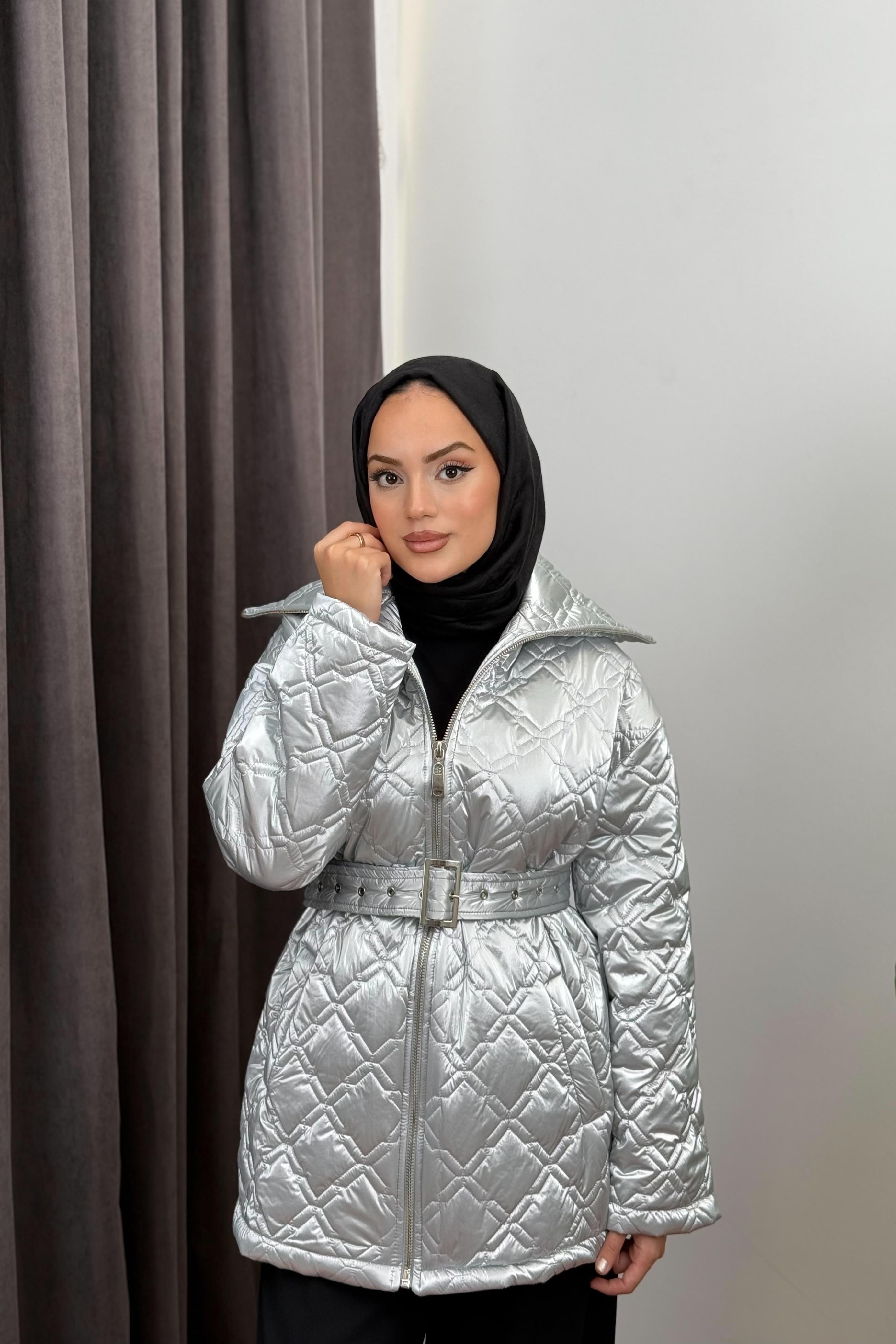 Kemerli Kapitone Mont - GRİ Kemerli Kapitone Mont - GRİ