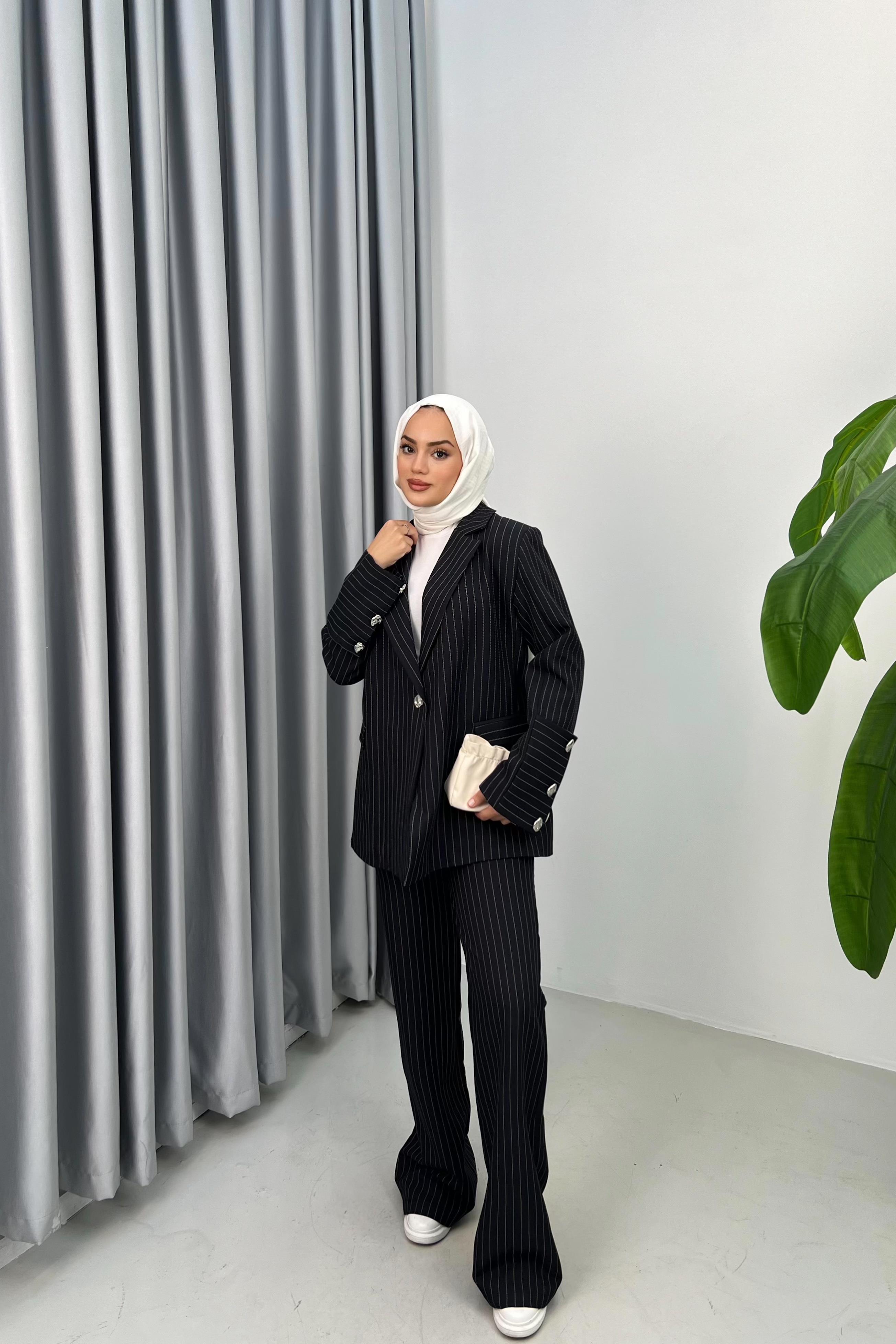 Çizgili Blazer Takım - LACİVERT Çizgili Blazer Takım - LACİVERT