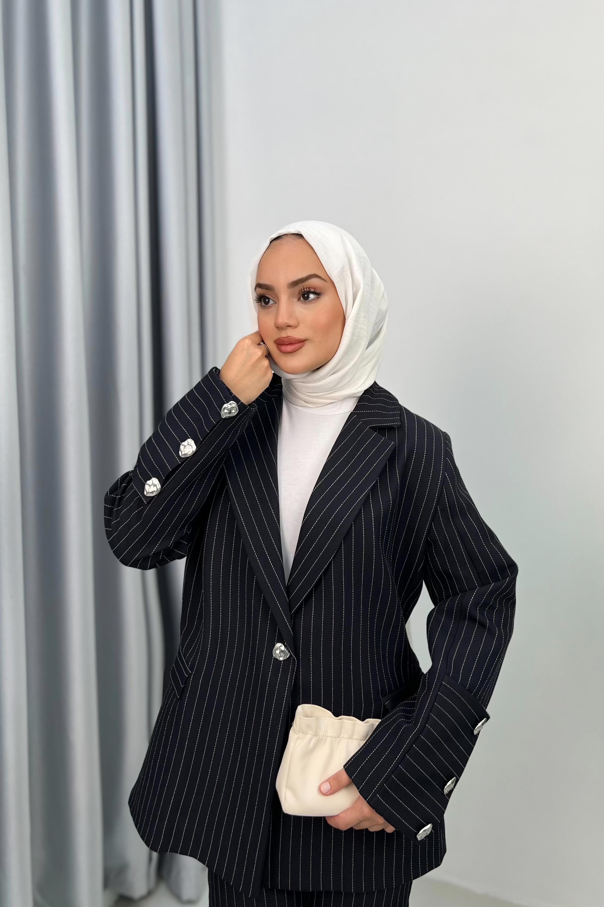 Çizgili Blazer Takım - LACİVERT Çizgili Blazer Takım - LACİVERT