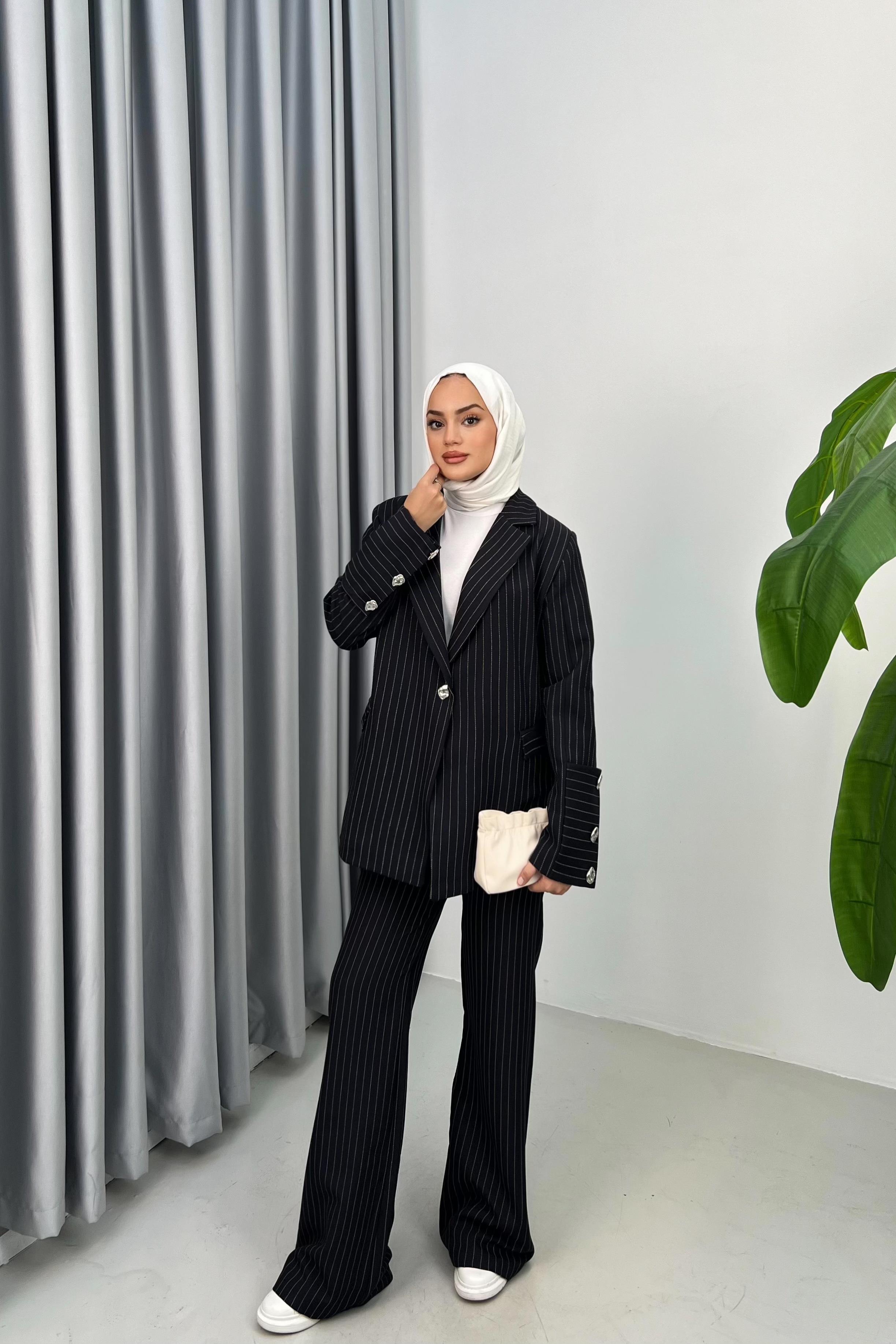 Çizgili Blazer Takım - LACİVERT Çizgili Blazer Takım - LACİVERT