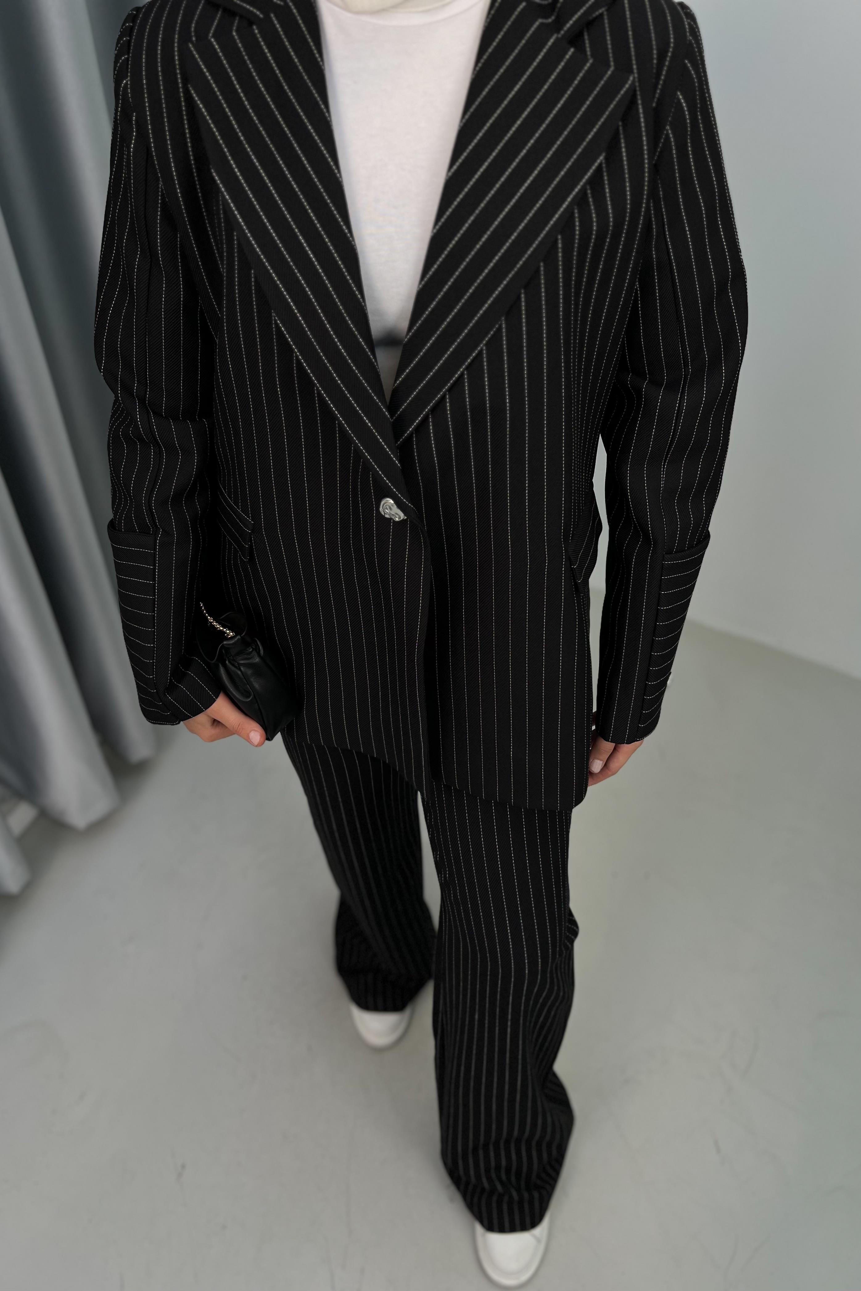 Çizgili Blazer Takım - SİYAH Çizgili Blazer Takım - SİYAH
