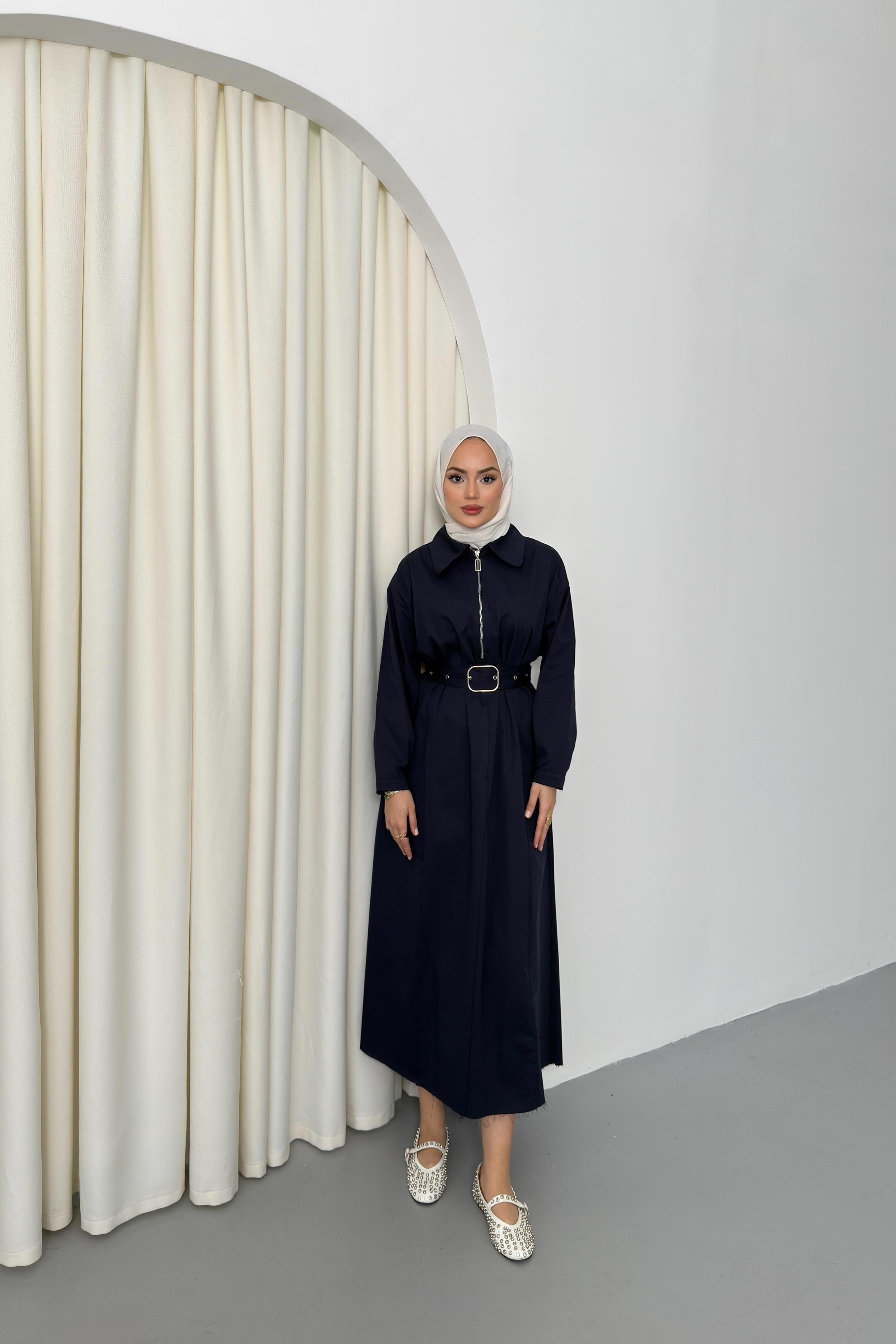 Fermuarlı Oversize Elbise - Lacivert Fermuarlı Oversize Elbise - Lacivert