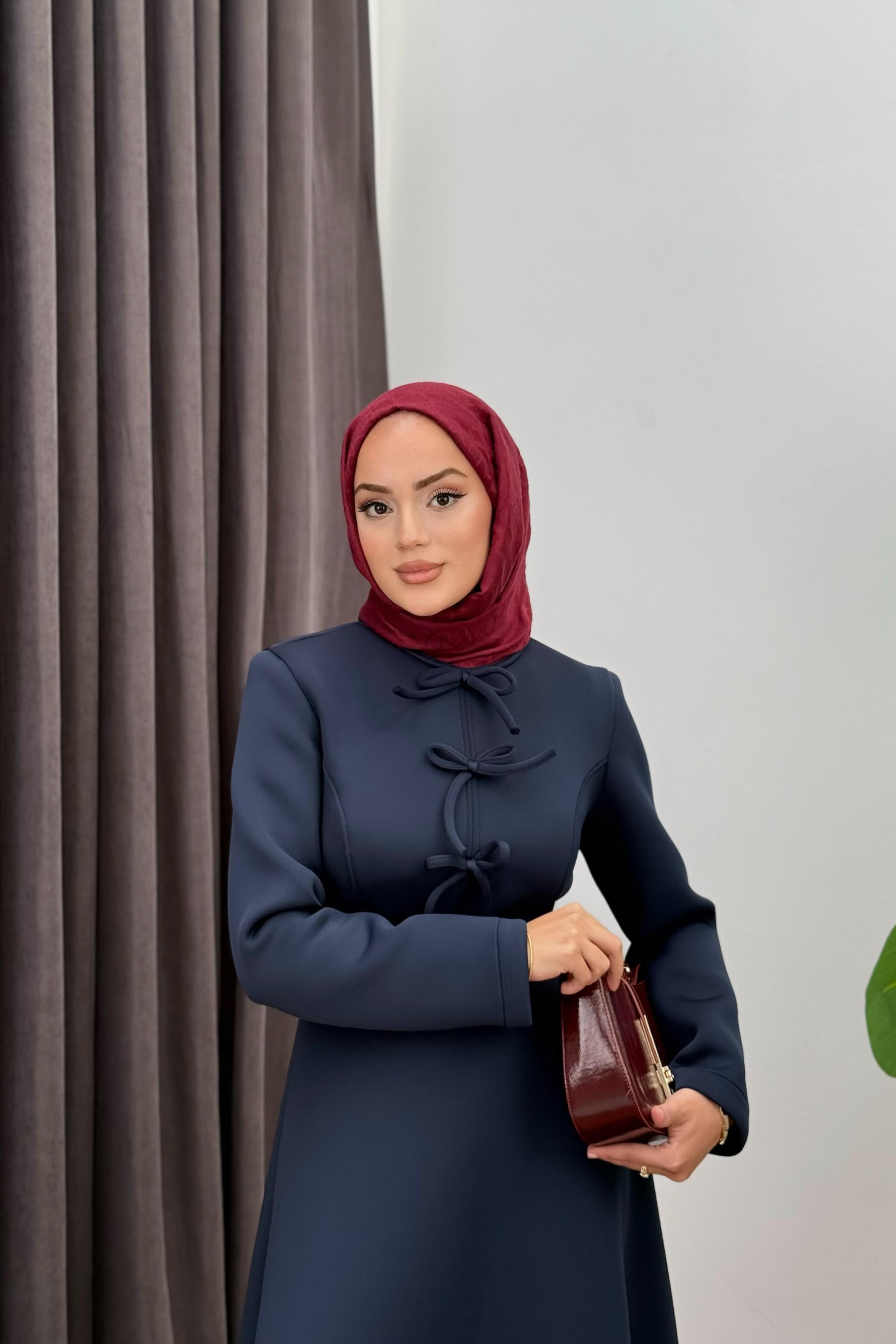 Fiyonklu Scuba Elbise - LACİVERT Fiyonklu Scuba Elbise - LACİVERT