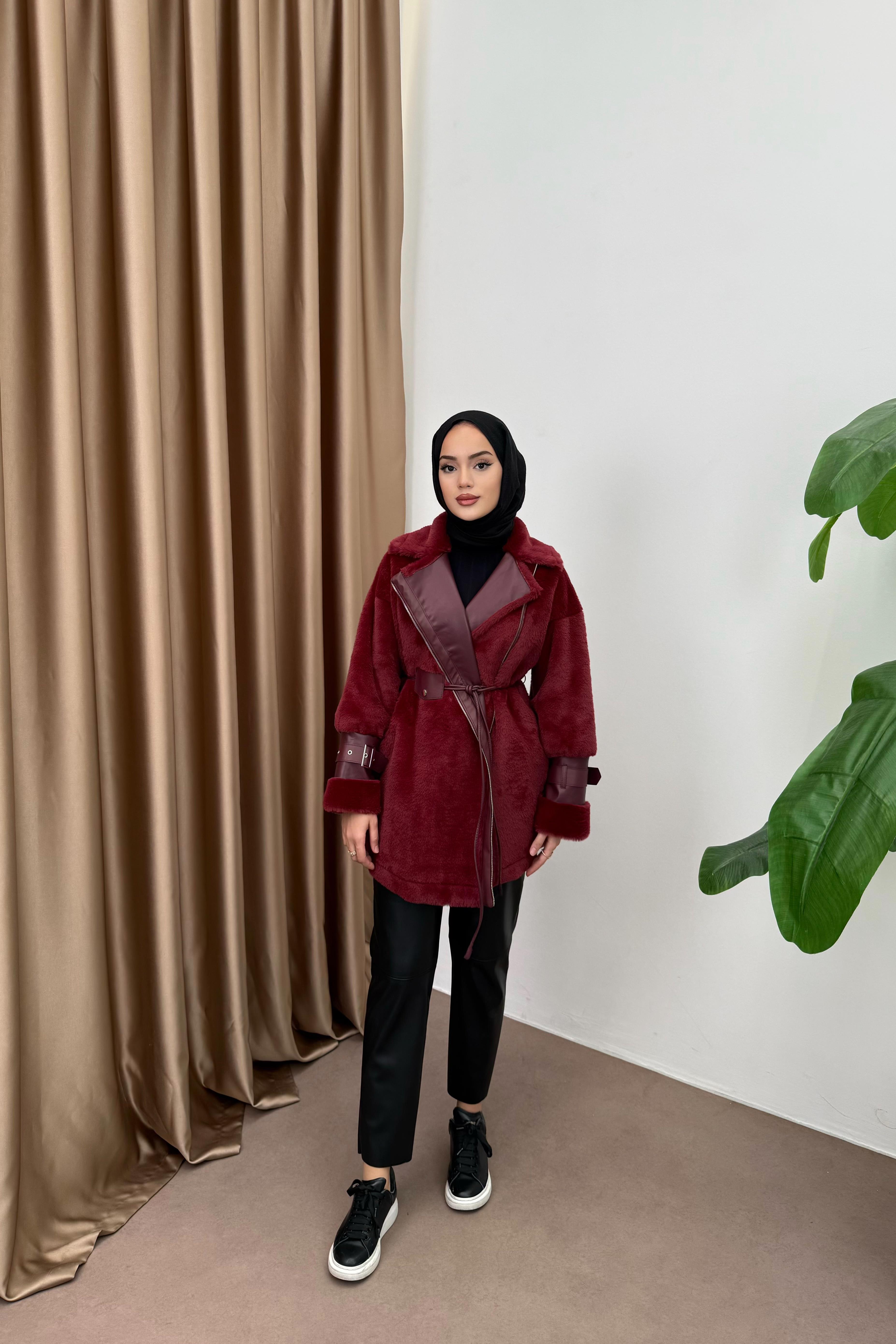Fermuarlı Peluş Kaban - BORDO Fermuarlı Peluş Kaban - BORDO