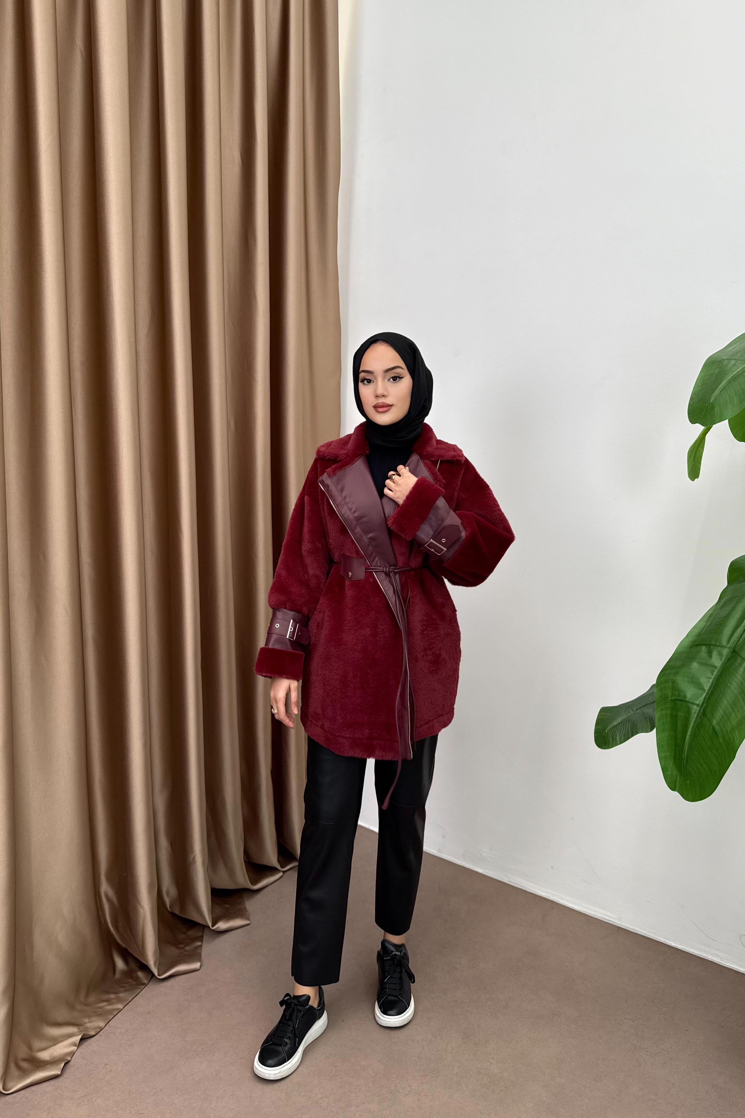 Fermuarlı Peluş Kaban - BORDO Fermuarlı Peluş Kaban - BORDO