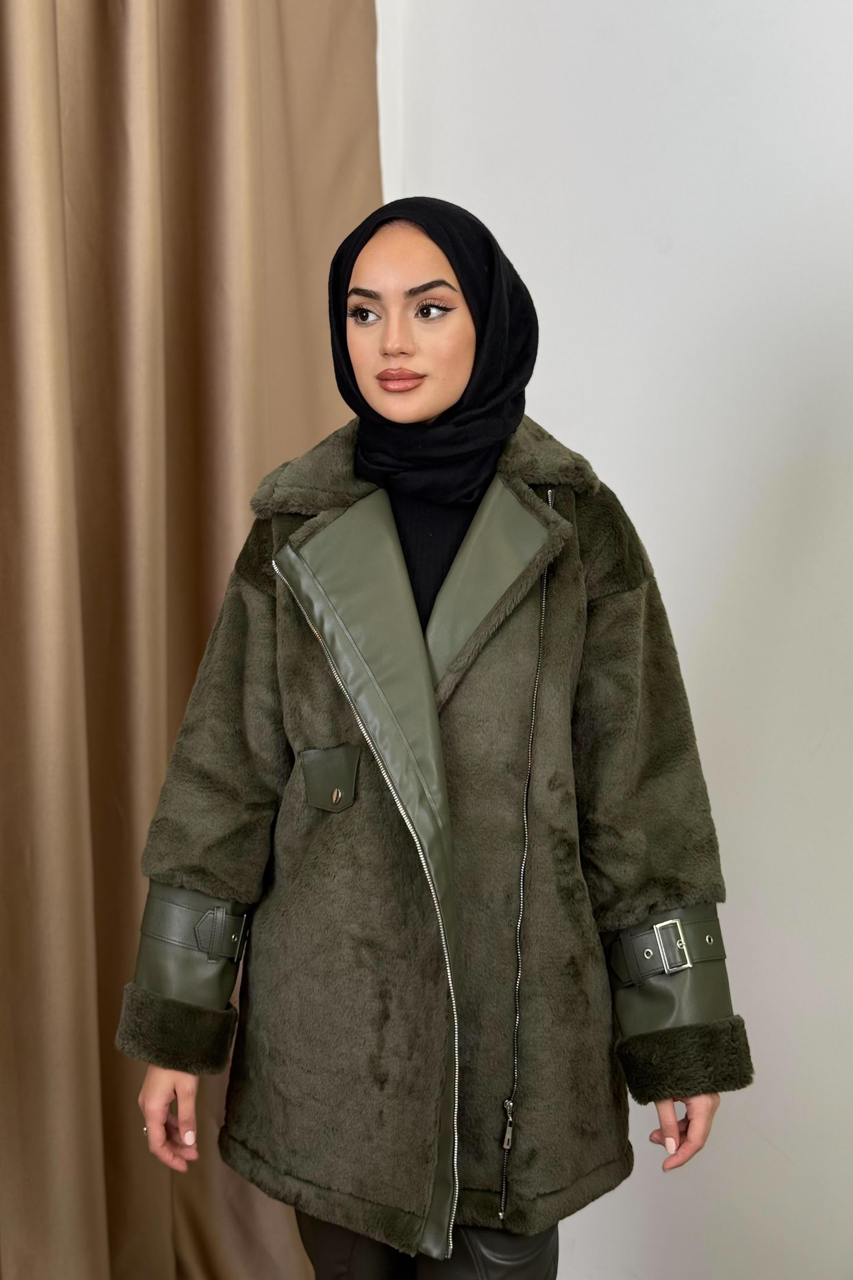 Fermuarlı Peluş Kaban - HAKİ Fermuarlı Peluş Kaban - HAKİ