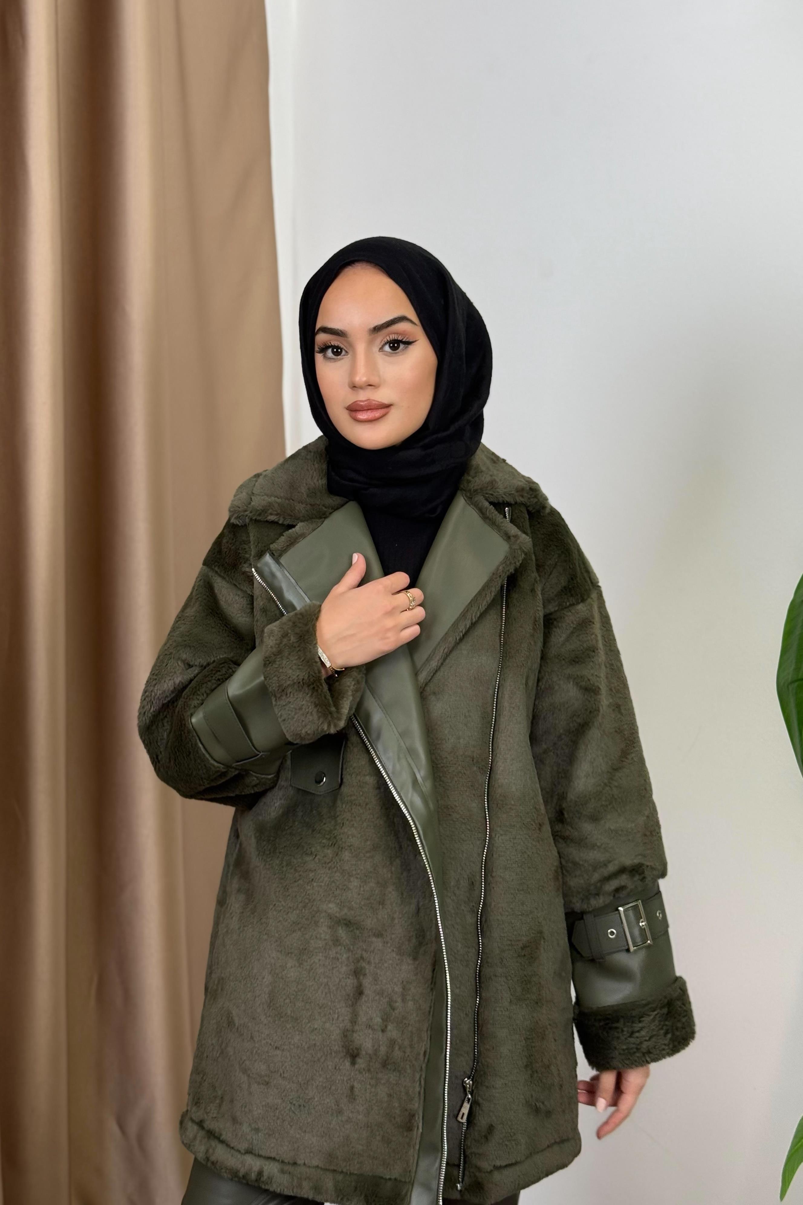 Fermuarlı Peluş Kaban - HAKİ Fermuarlı Peluş Kaban - HAKİ