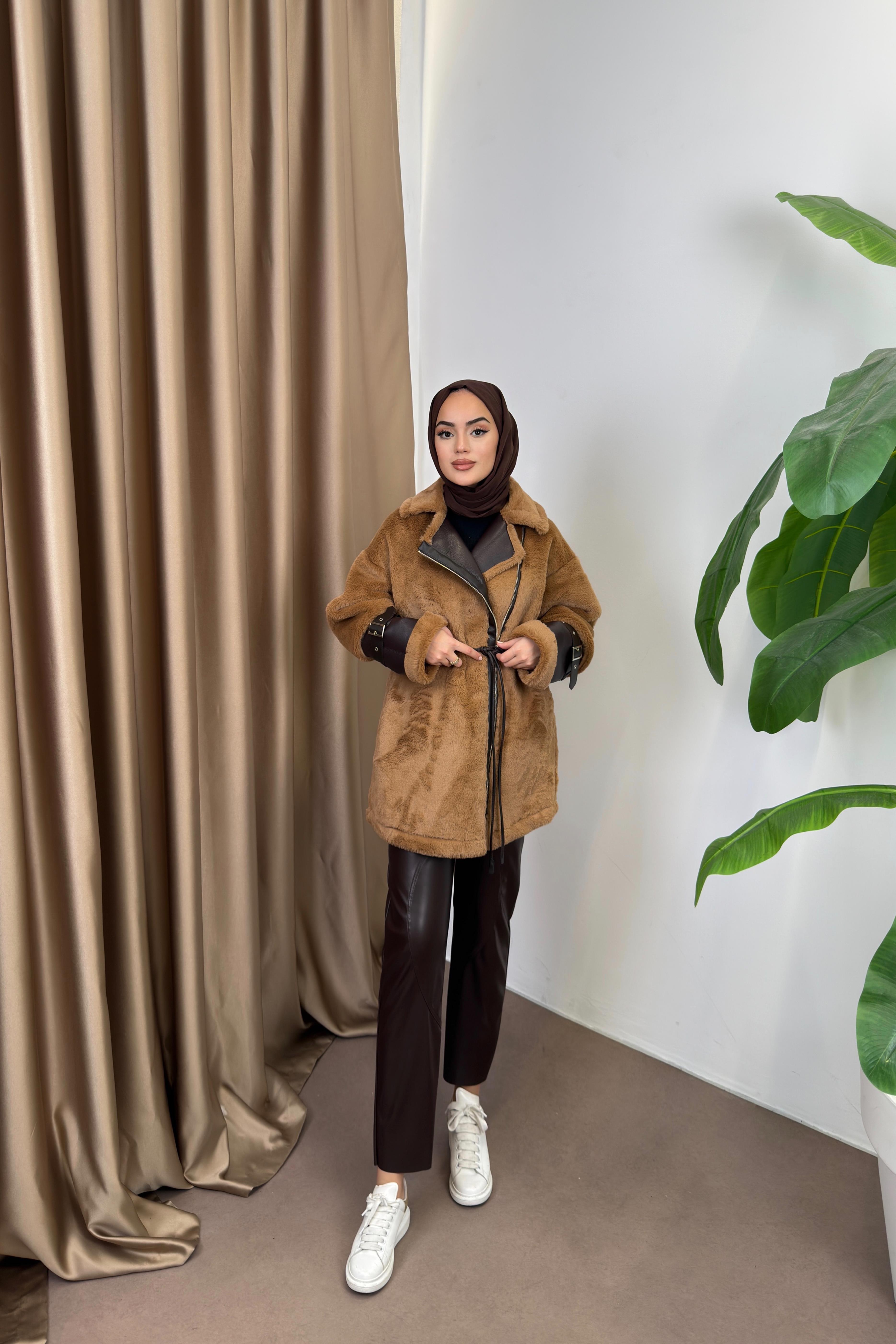 Fermuarlı Peluş Kaban - KAHVERENGİ Fermuarlı Peluş Kaban - KAHVERENGİ