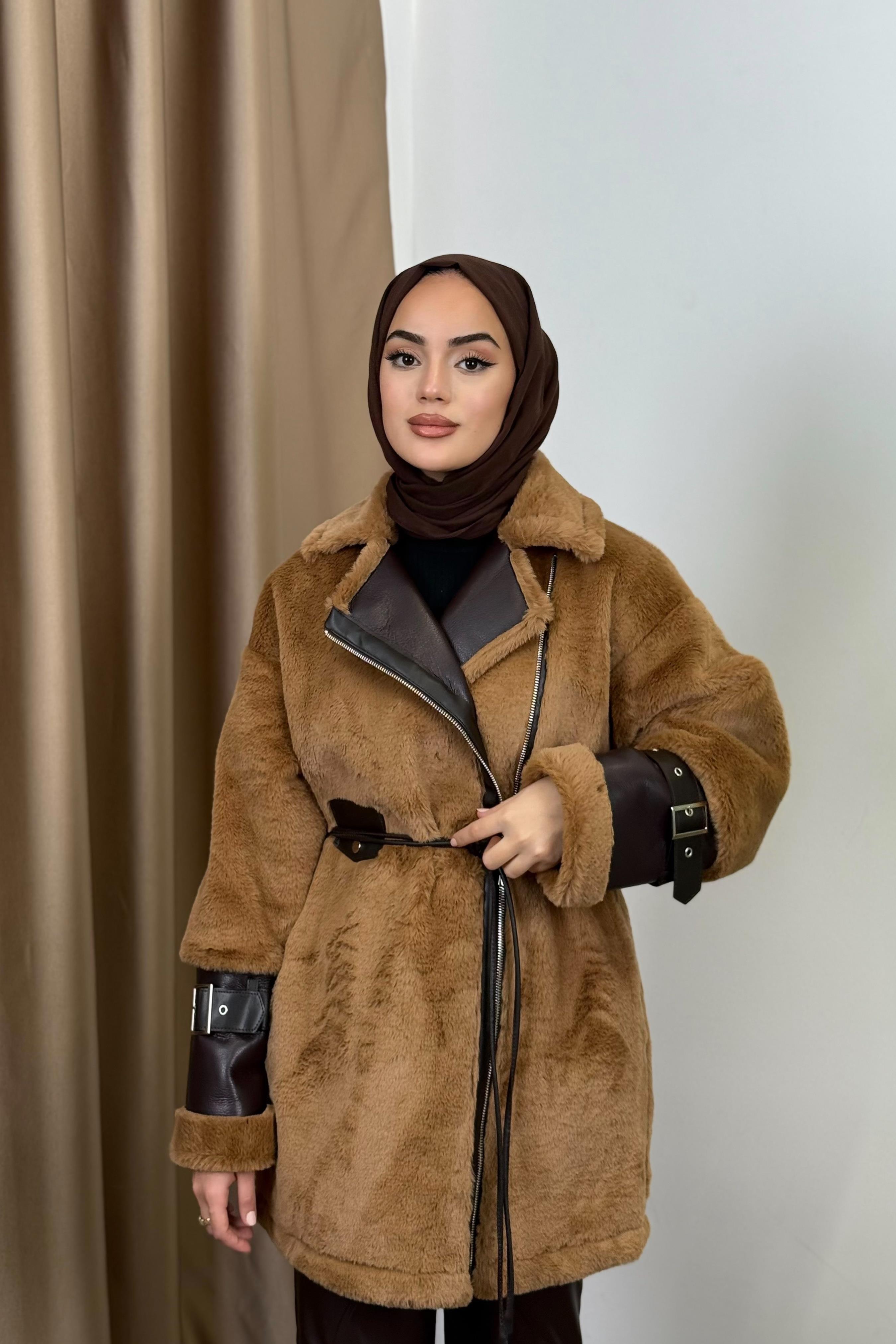 Fermuarlı Peluş Kaban - KAHVERENGİ Fermuarlı Peluş Kaban - KAHVERENGİ