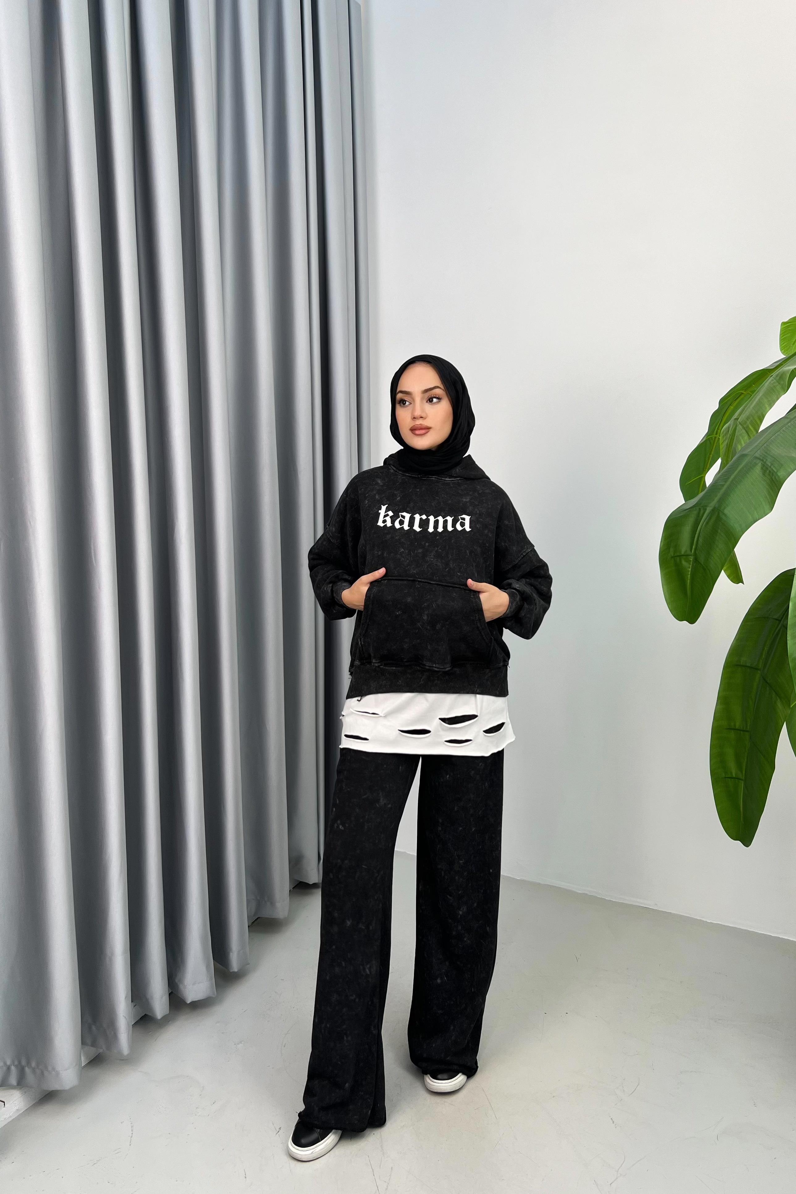 Kapüşonlu Karma Spor Takım - SİYAH Kapüşonlu Karma Spor Takım - SİYAH