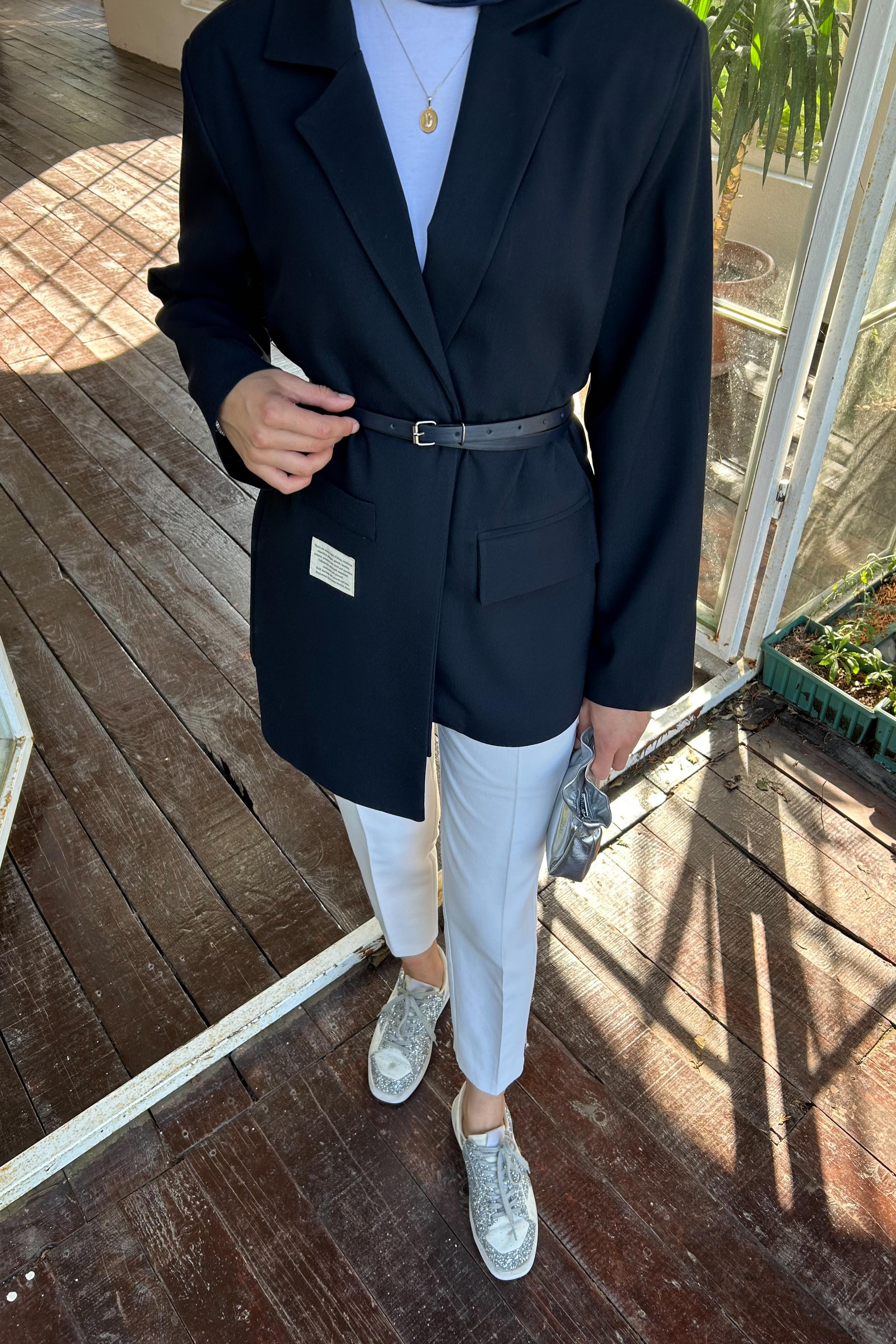 Kemerli Blazer Ceket - LACİVERT Kemerli Blazer Ceket - LACİVERT