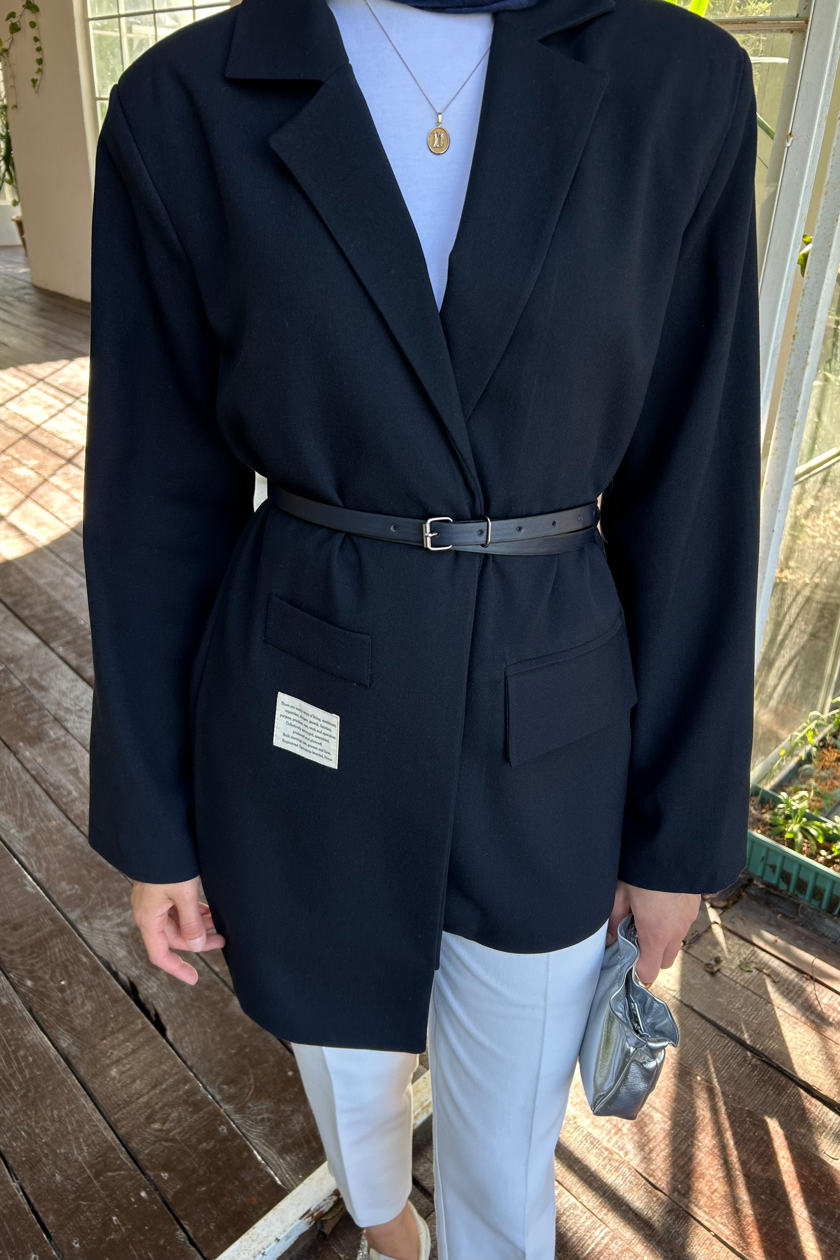 Kemerli Blazer Ceket - LACİVERT Kemerli Blazer Ceket - LACİVERT