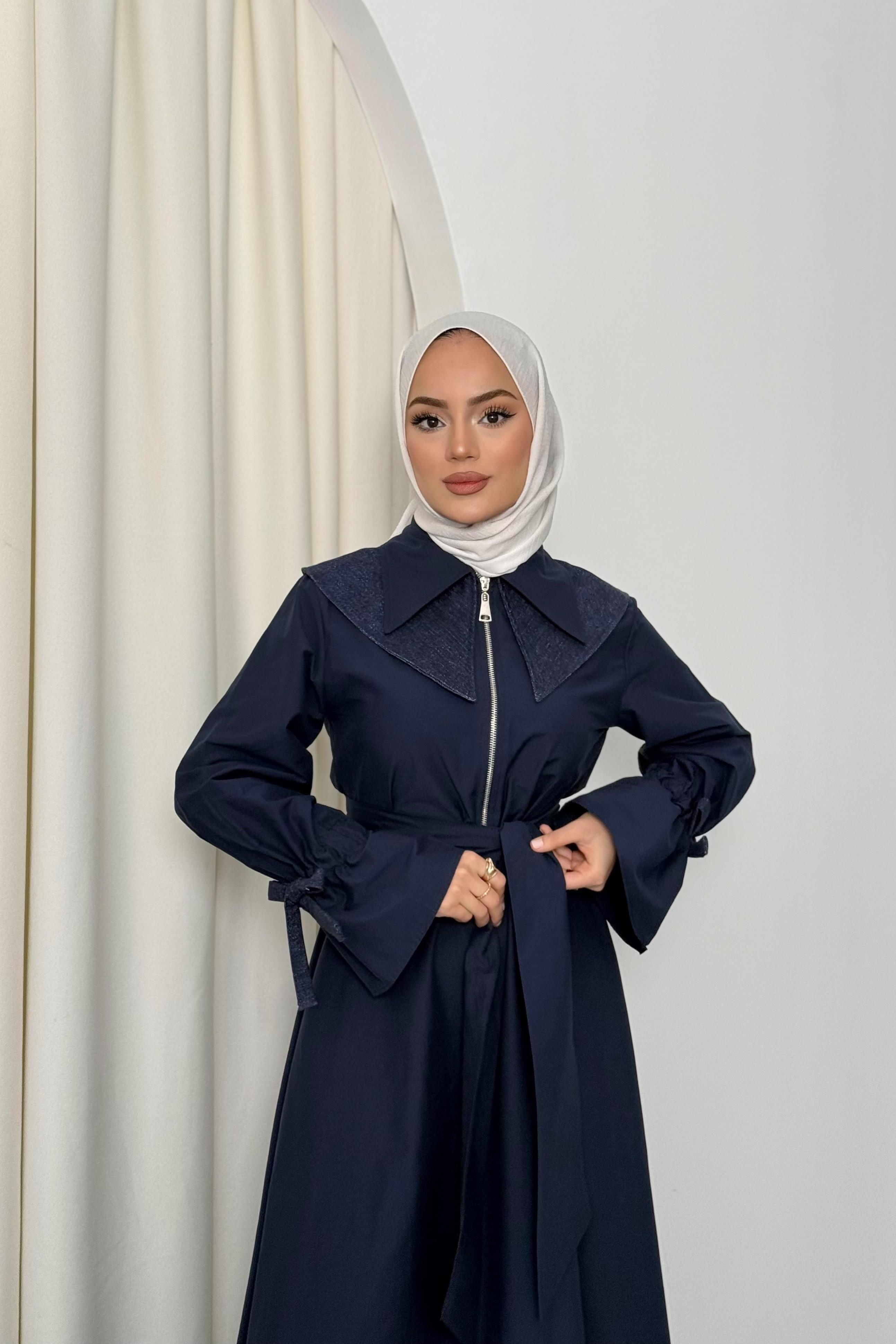 Kot Yakalı Poplin Elbise - Lacivert Kot Yakalı Poplin Elbise - Lacivert