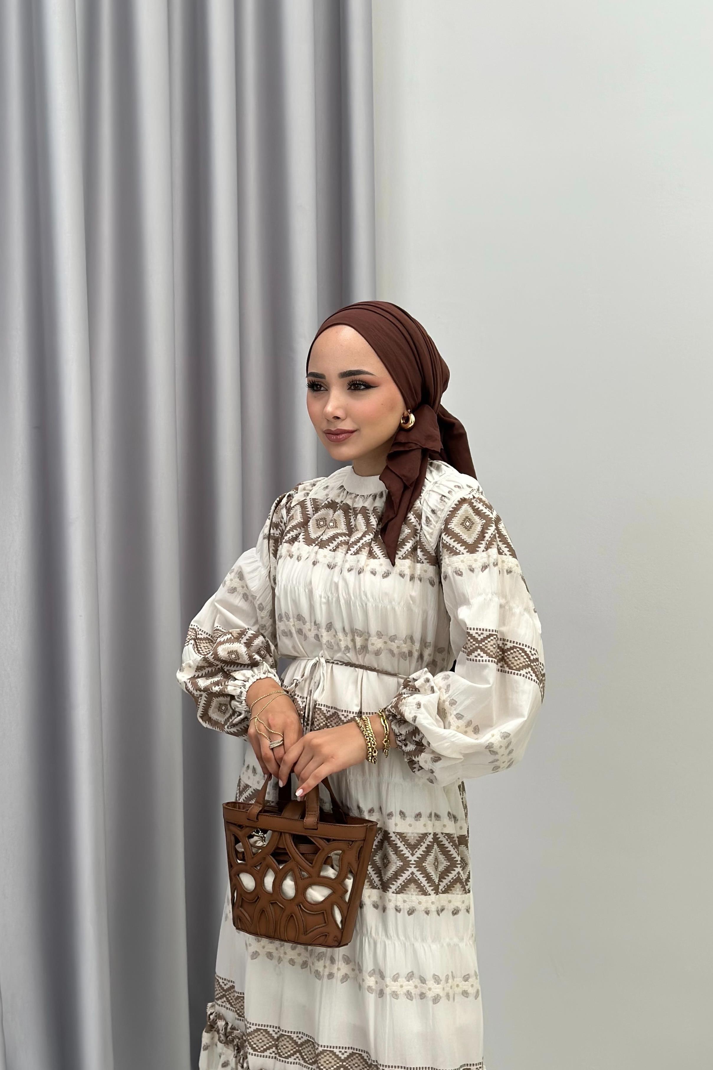 DESENLİ KETEN ELBİSE - VİZON DESENLİ KETEN ELBİSE - VİZON