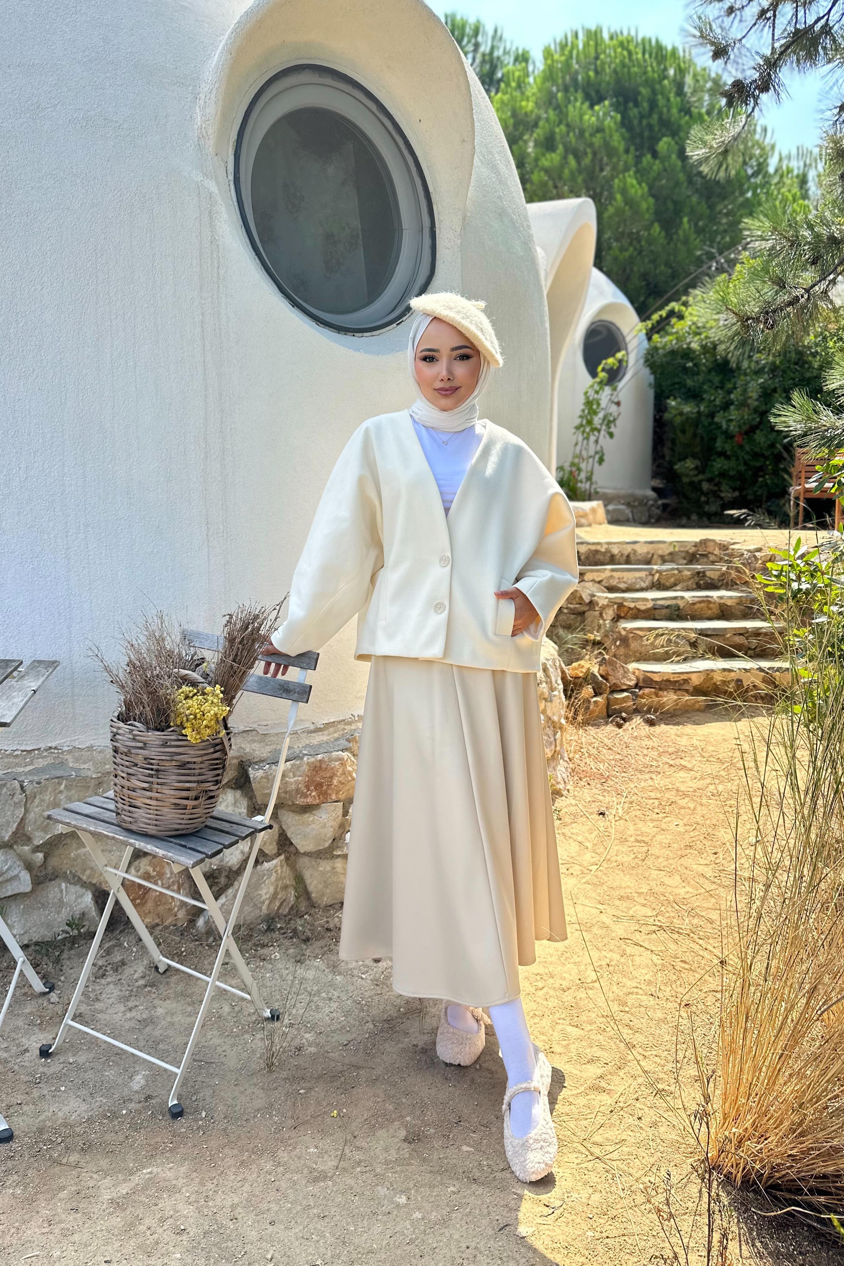 V YAKA KAŞE CEKET - EKRU V YAKA KAŞE CEKET - EKRU