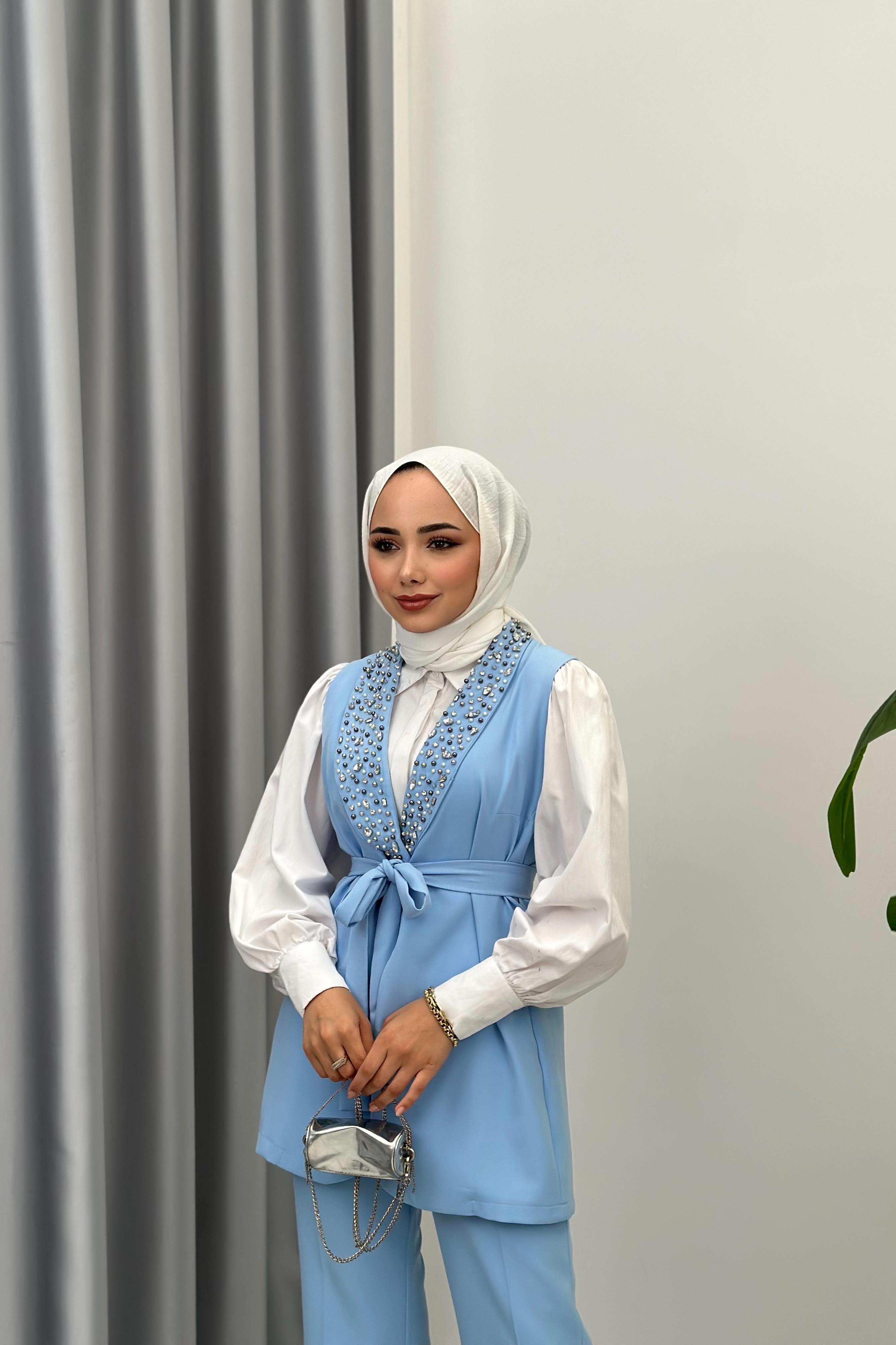 TAŞLI YELEKLİ TAKIM - MAVİ TAŞLI YELEKLİ TAKIM - MAVİ