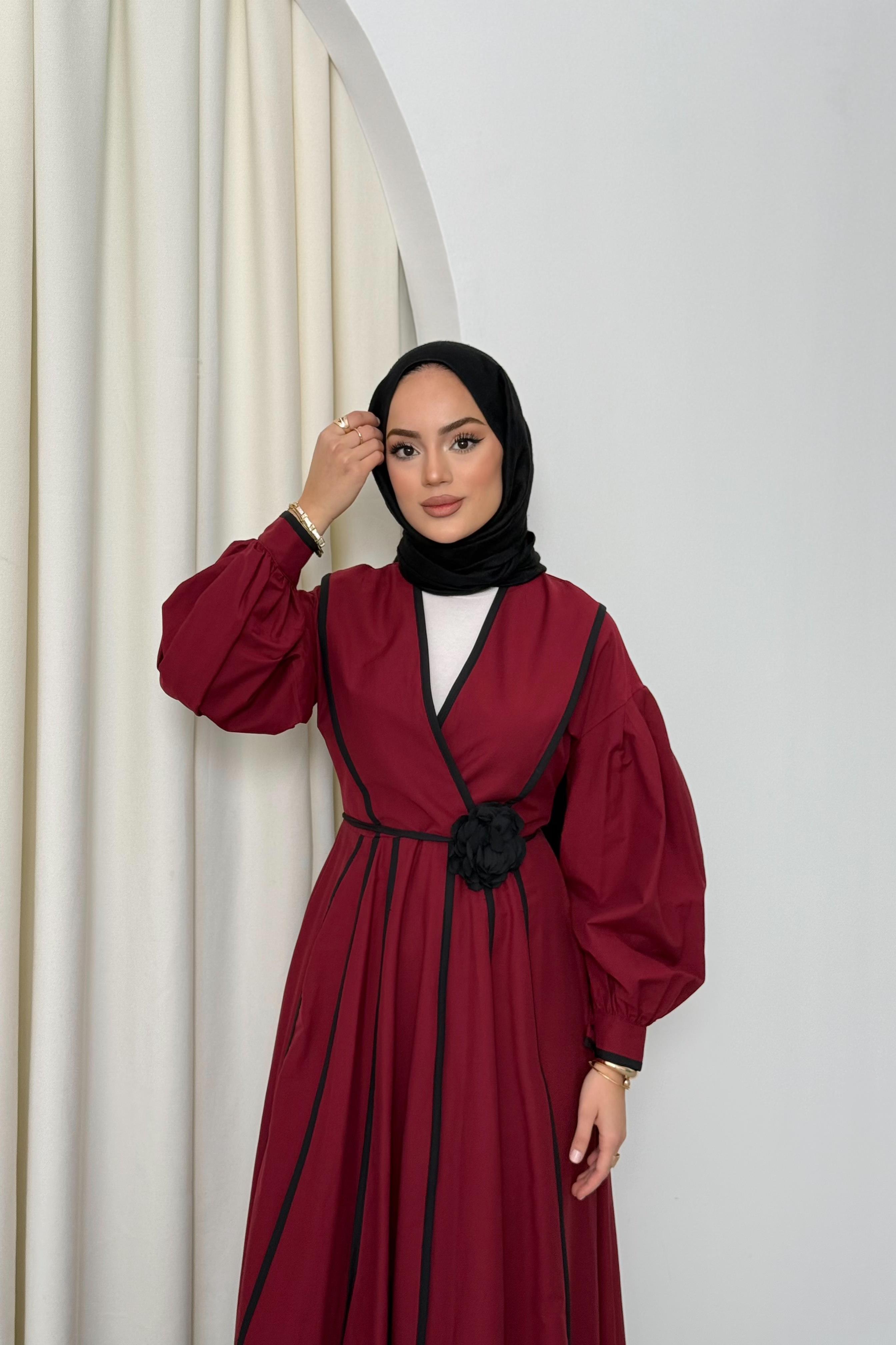 V Yaka Şeritli Elbise - Bordo V Yaka Şeritli Elbise - Bordo
