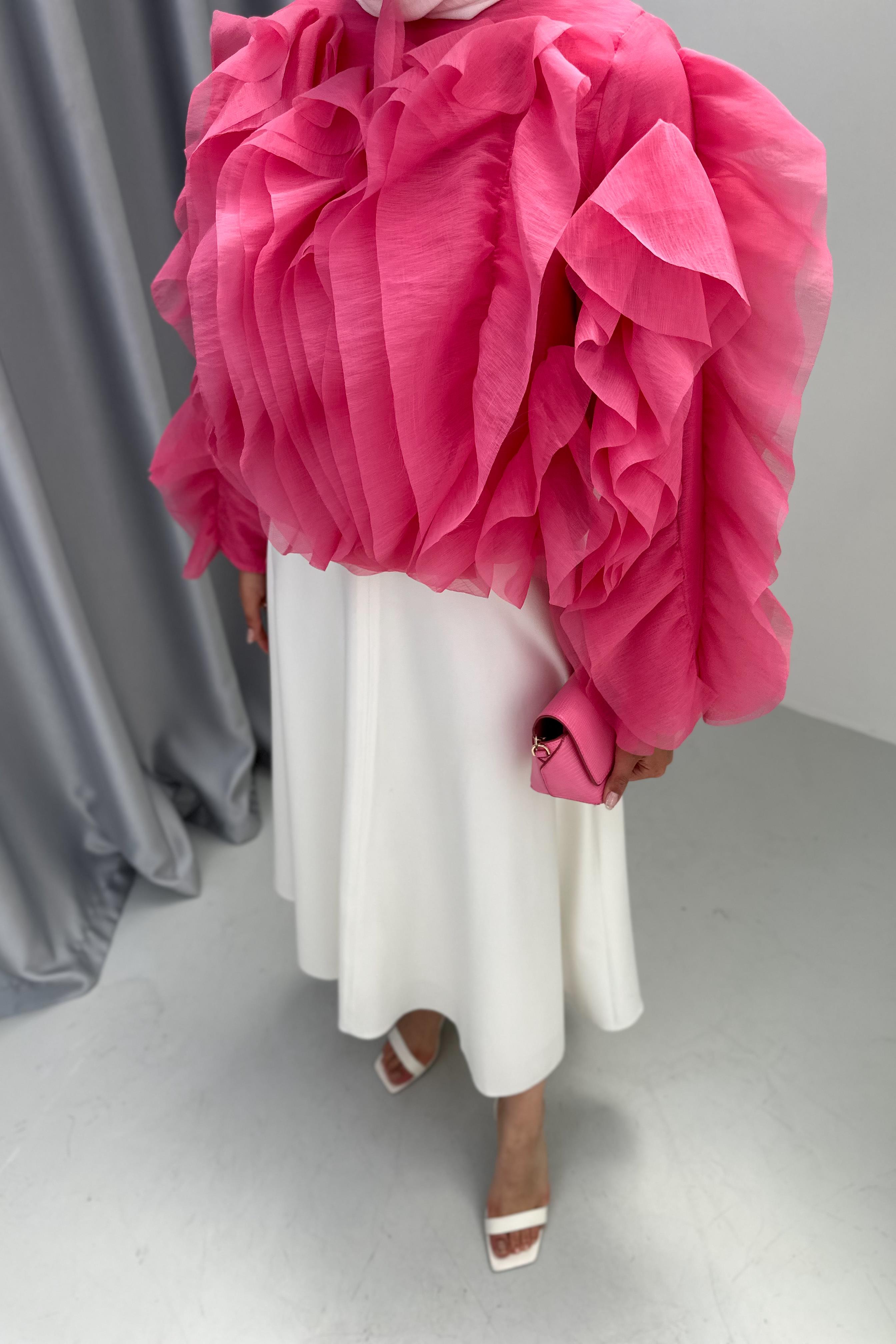 VOLANLI KISA BLUZ - PEMBE VOLANLI KISA BLUZ - PEMBE