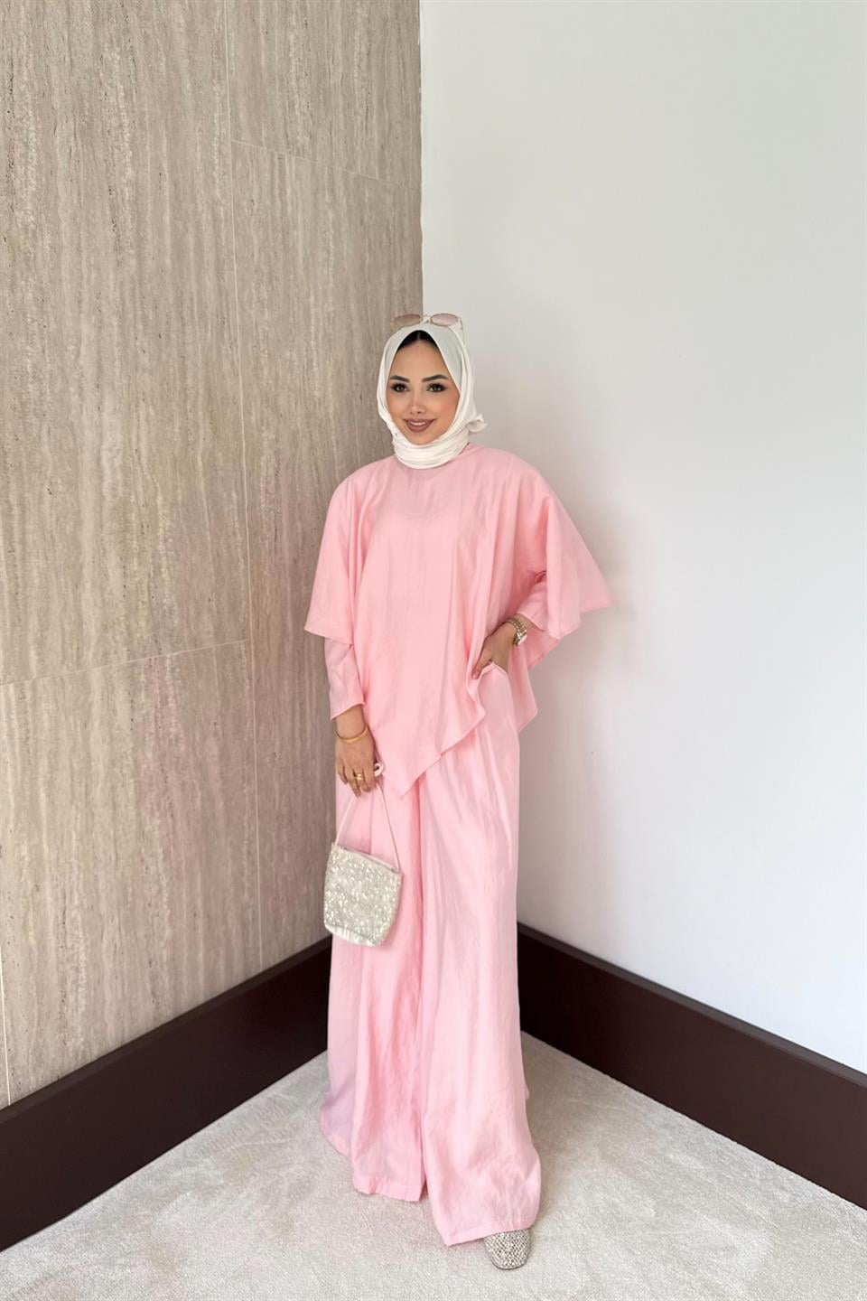 3 Parçalı Modal Pantolonlu Takım - Pembe
