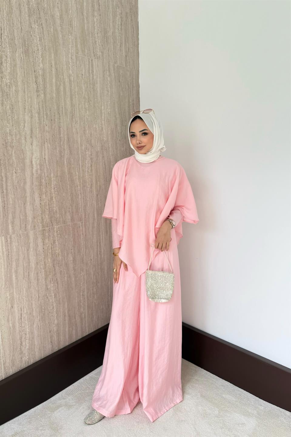 3 Parçalı Modal Pantolonlu Takım - Pembe