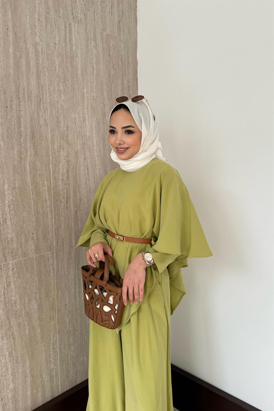 3 Parçalı Modal Pantolonlu Takım - Yağ Yeşili