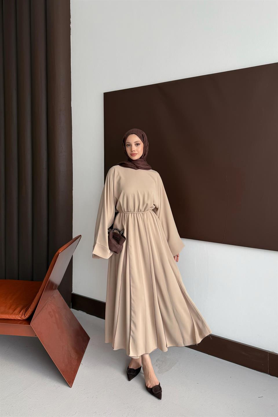 Aller Elastic Waist Dress - Stone