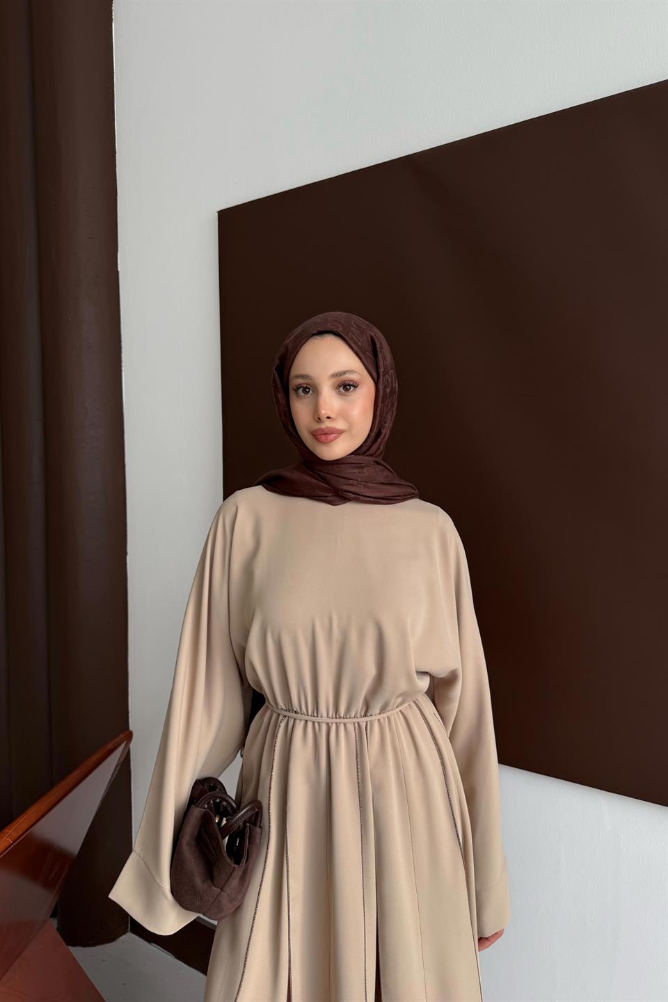 Aller Elastic Waist Dress - Stone