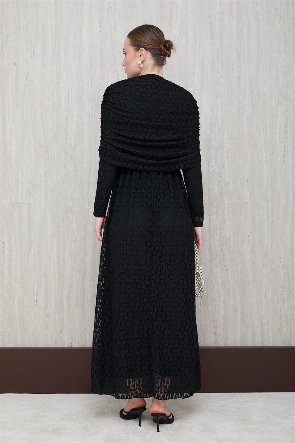 Aller Yakalı Dantel Elbise - Siyah