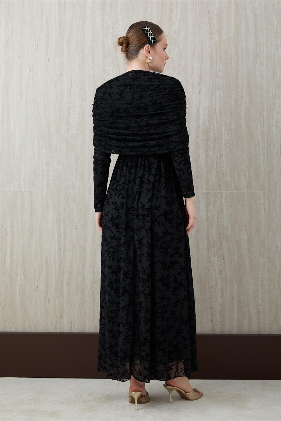 Aller Yakalı Dantel Elbise - Siyah