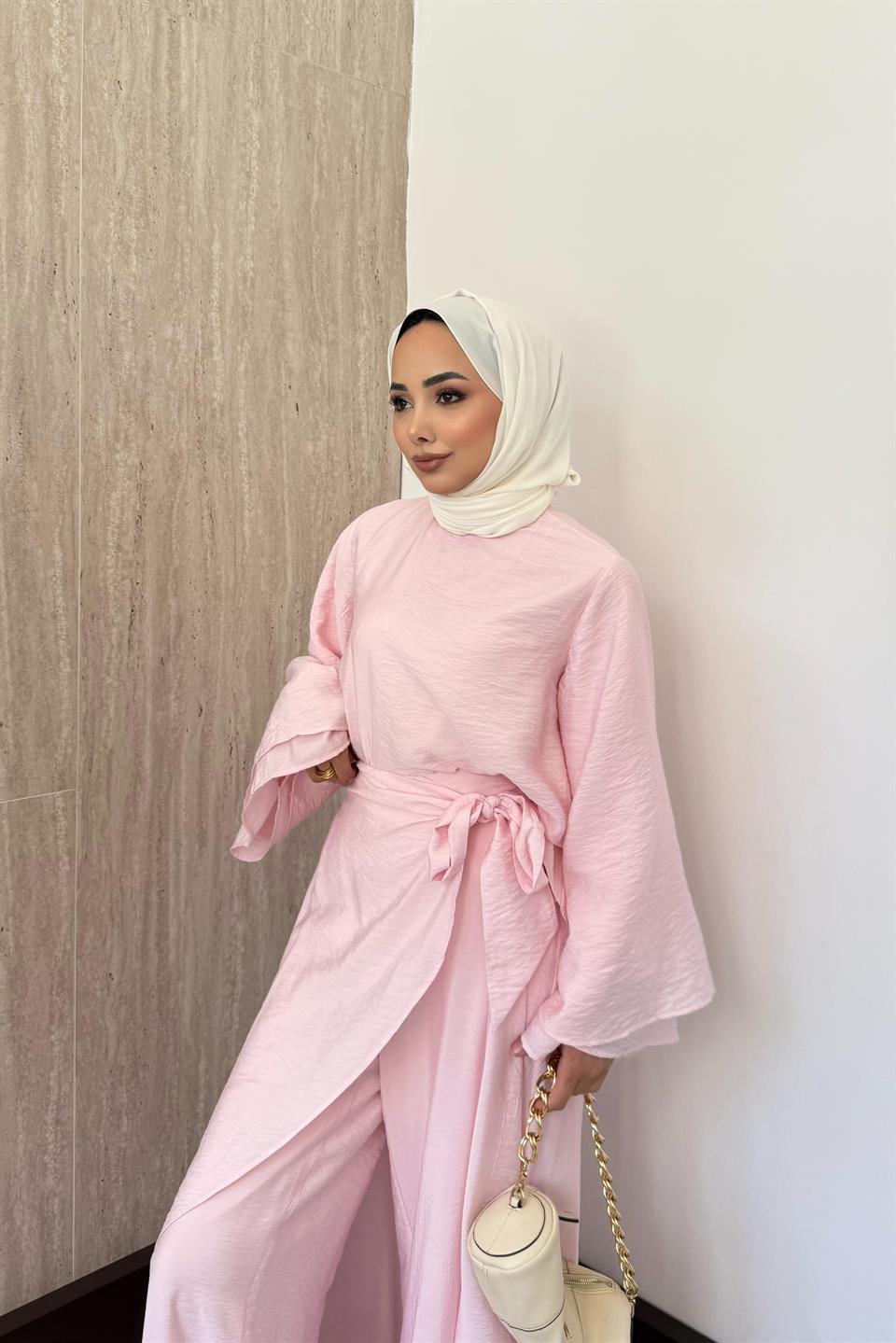 Arya Pelerinli Pantolonlu Takım - Pembe