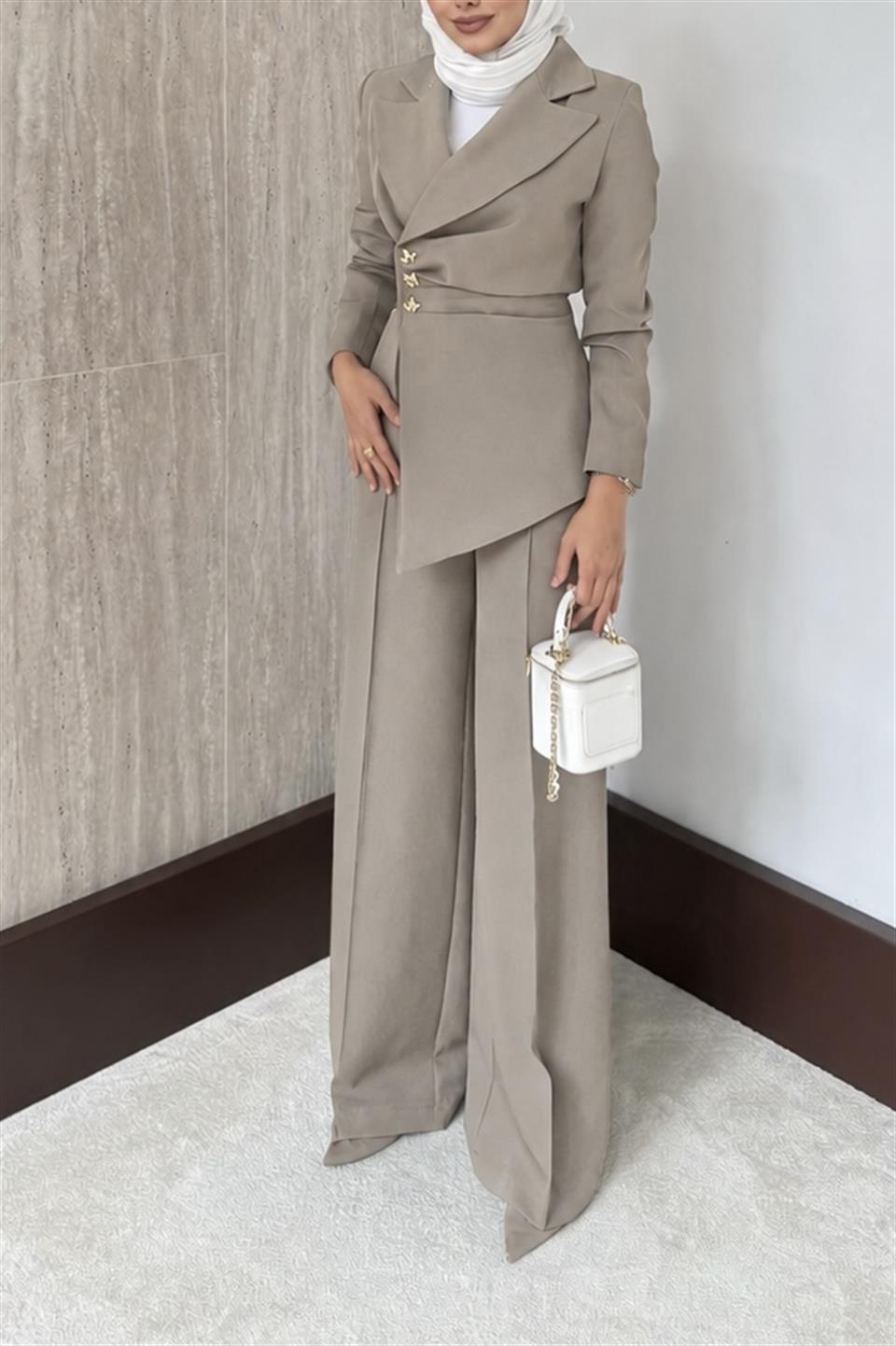 Asimetrik Blazer Ceketli Takım - Mint