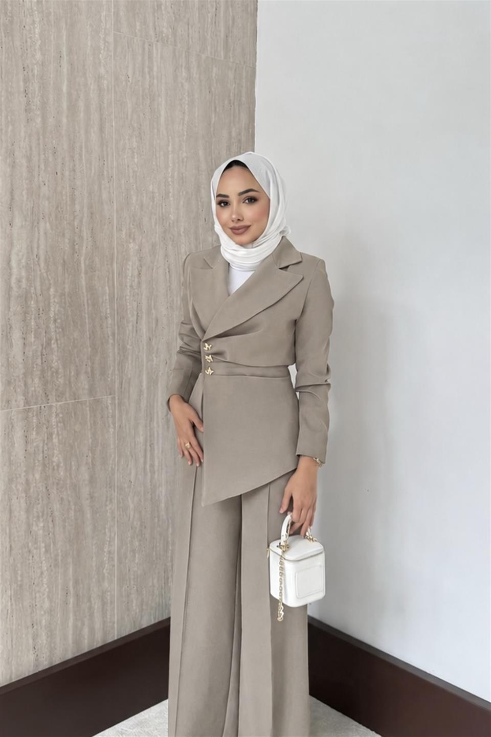 Asimetrik Blazer Ceketli Takım - Mint