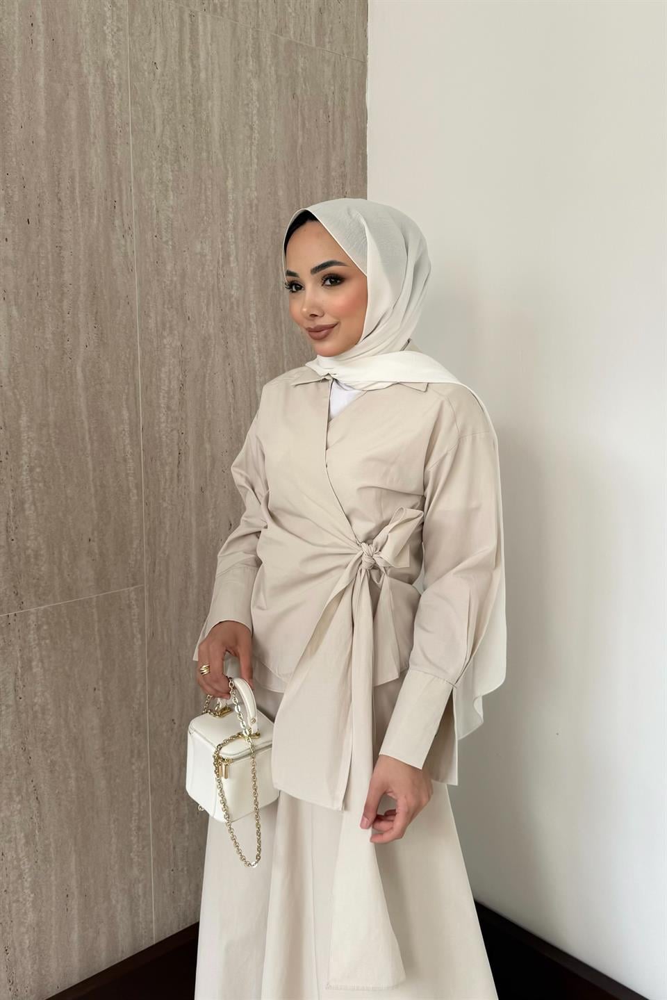 Bağlamalı Etekli Takım - Bej