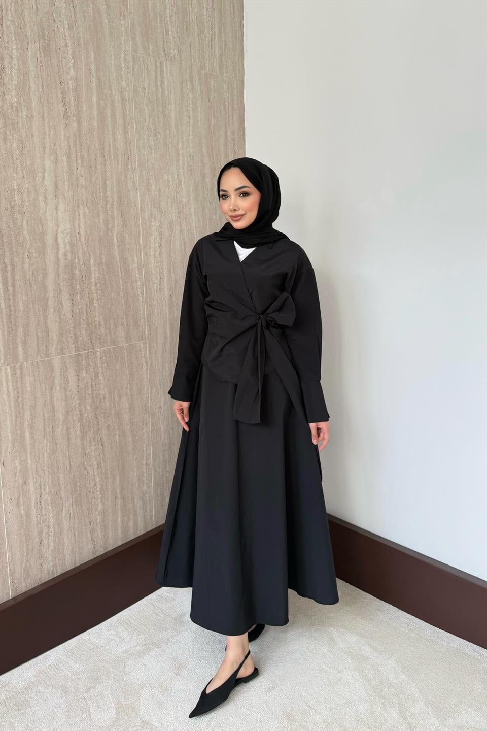 Bağlamalı Etekli Takım - Siyah