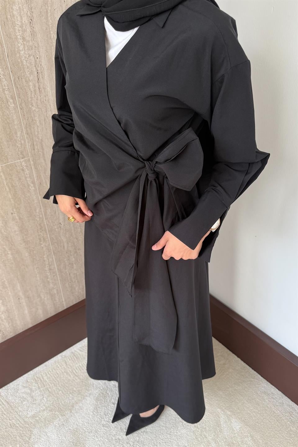 Bağlamalı Etekli Takım - Siyah