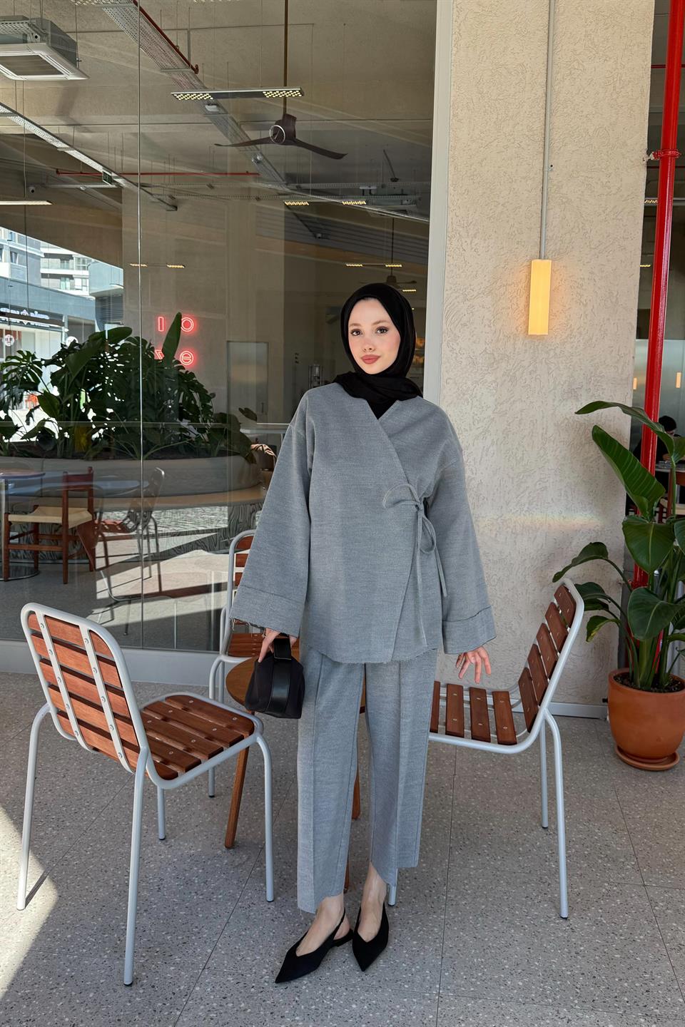 Bağlamalı Kaşe Takım - Gri