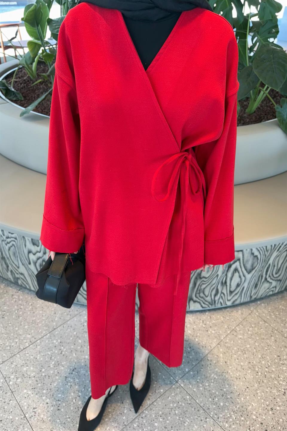 Bağlamalı Kaşe Takım - Kırmızı