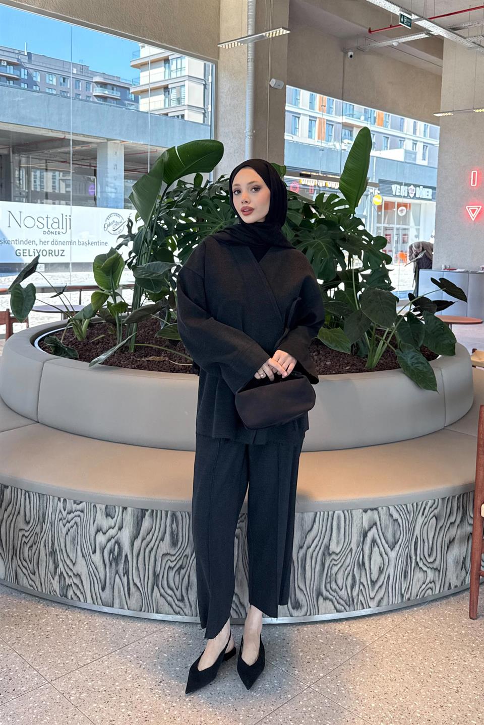 Bağlamalı Kaşe Takım - Siyah