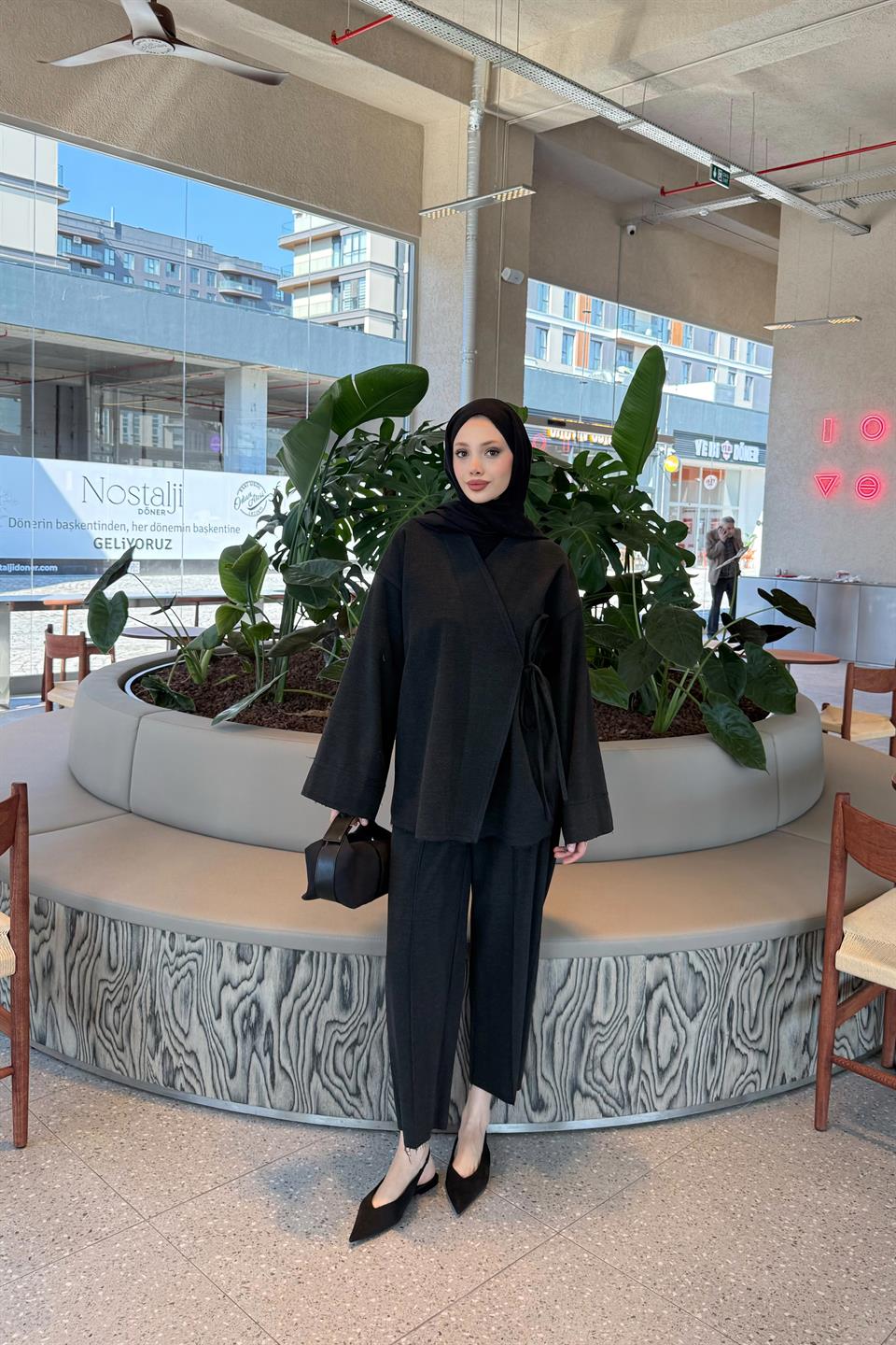 Bağlamalı Kaşe Takım - Siyah