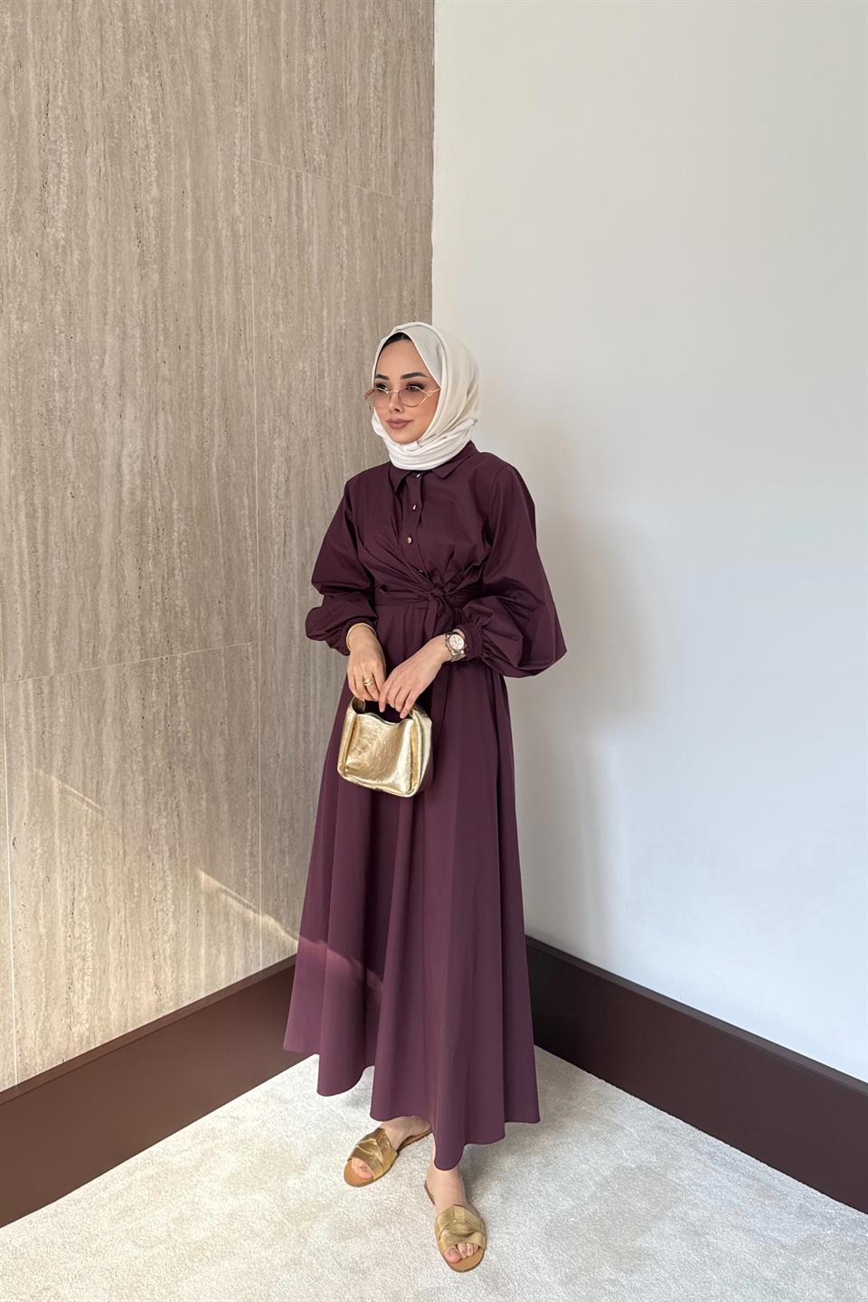 Bağlamalı Poplin Etekli Takım - Bordo