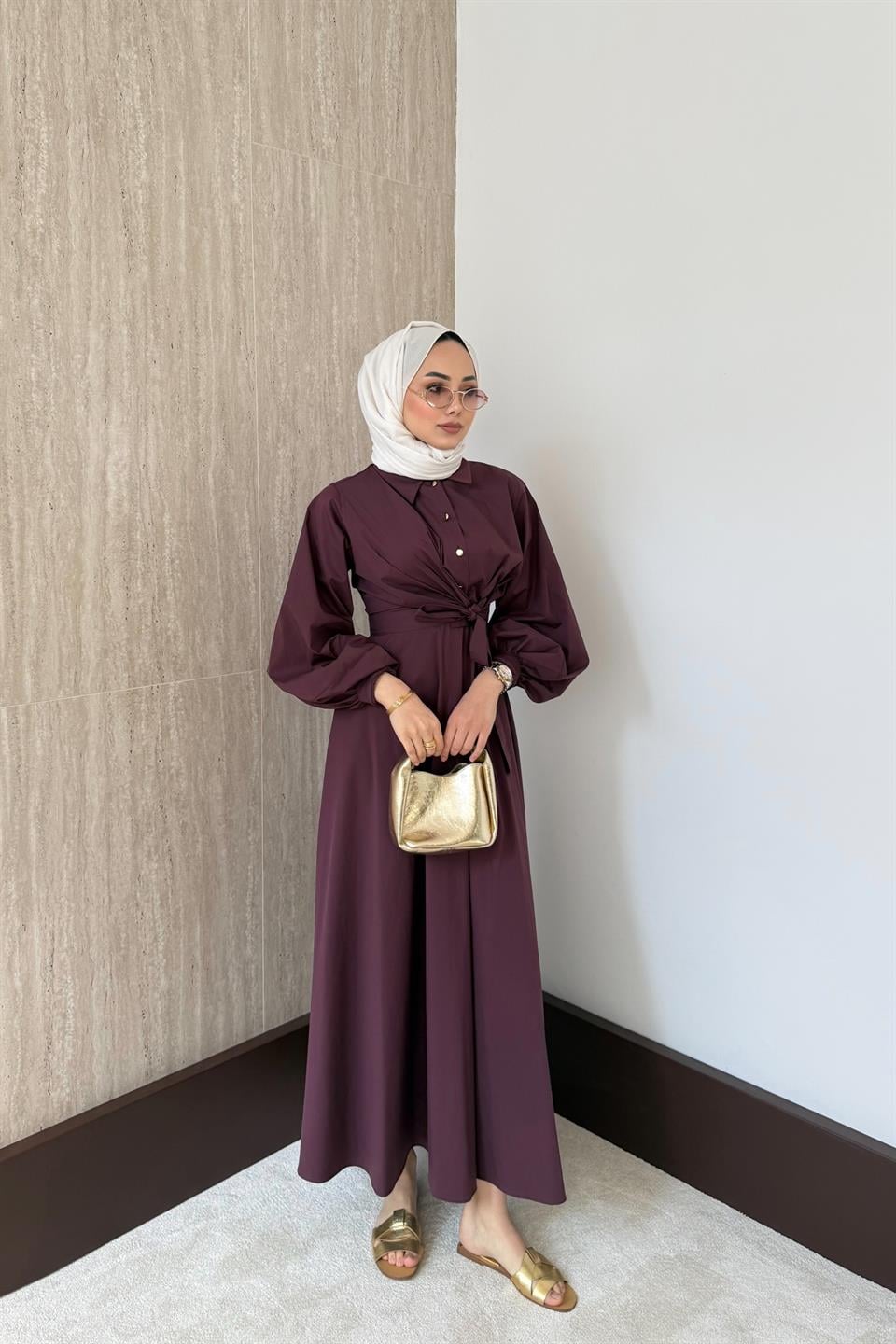 Bağlamalı Poplin Etekli Takım - Bordo